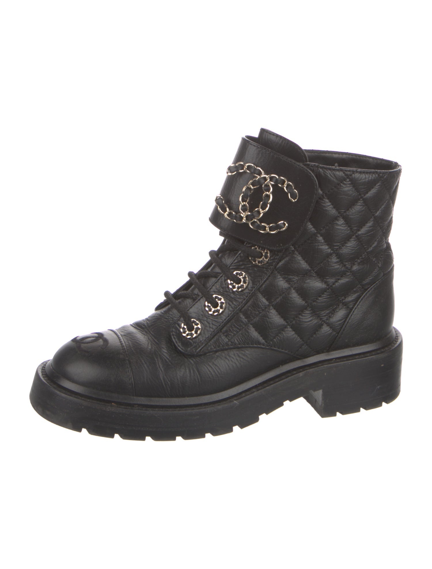 Chanel Interlocking CC Logo Leather Combat Boots
