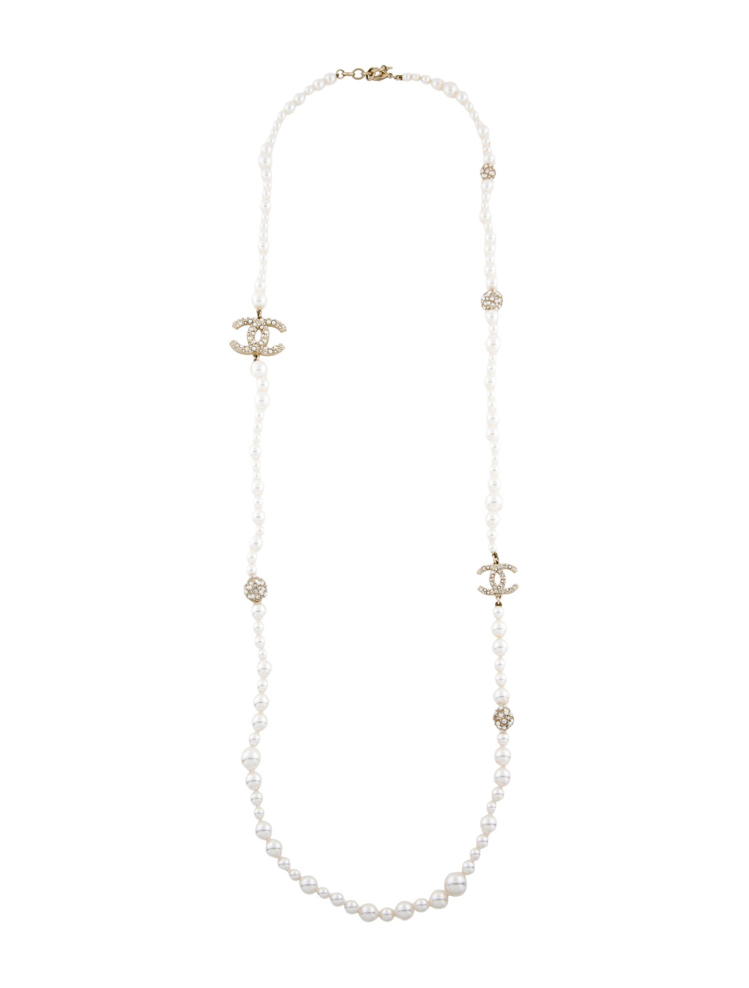 Chanel 2020 Faux Pearl & Strass Station CC Necklace