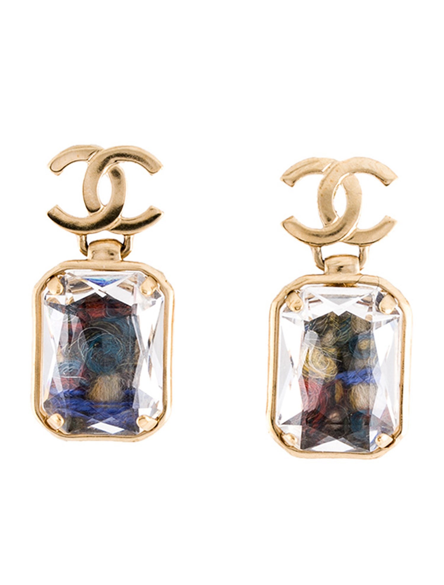 Chanel 2022 Strass & Tweed CC Drop Earrings