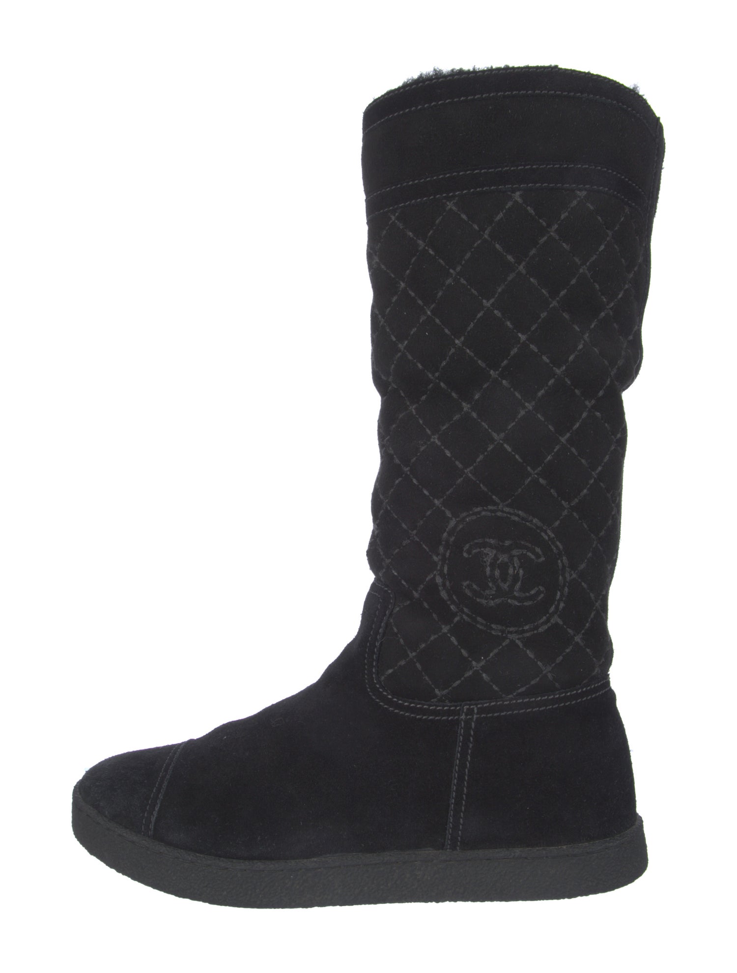 Chanel Interlocking CC Logo Suede Lace-Up Boots