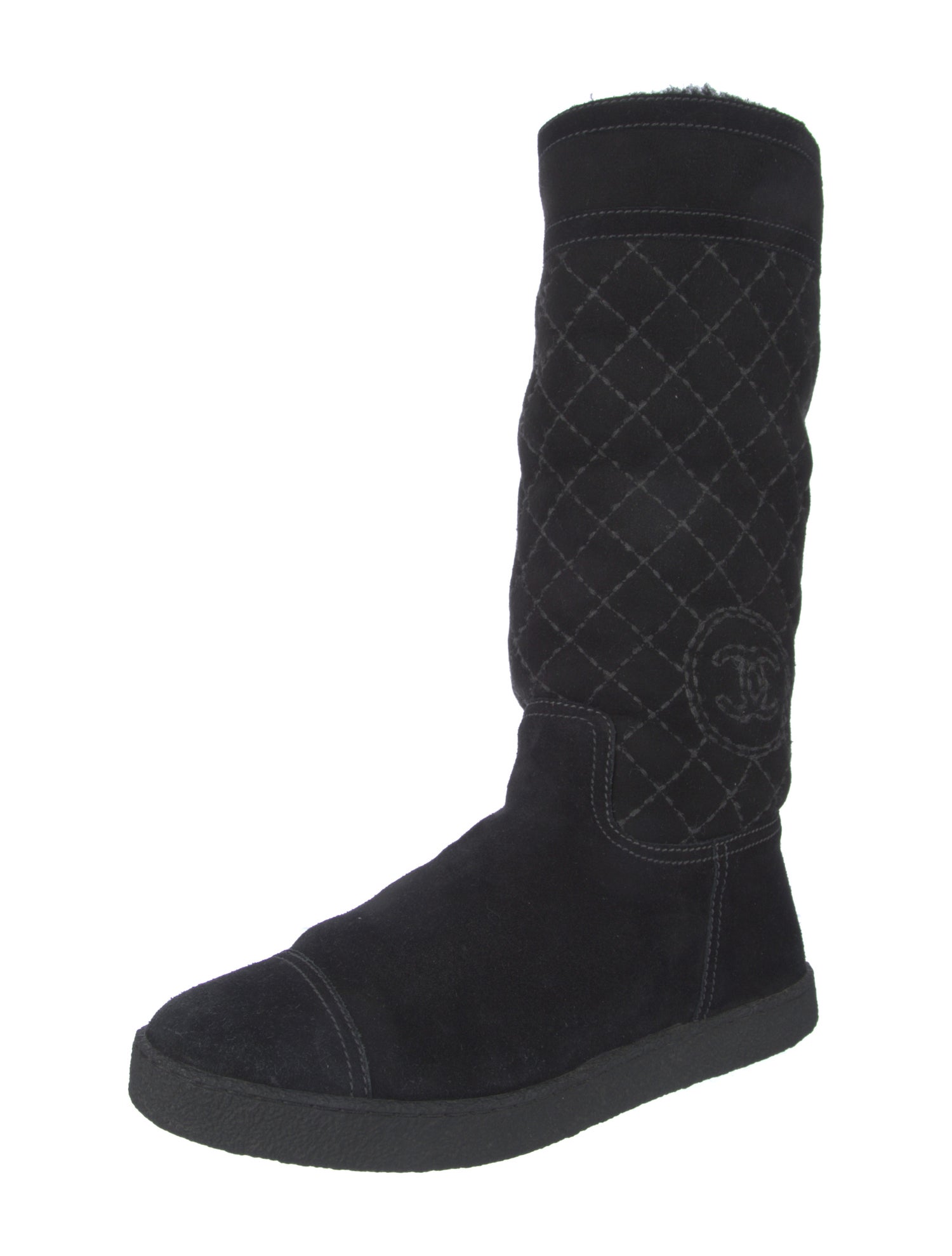 Chanel Interlocking CC Logo Suede Lace-Up Boots