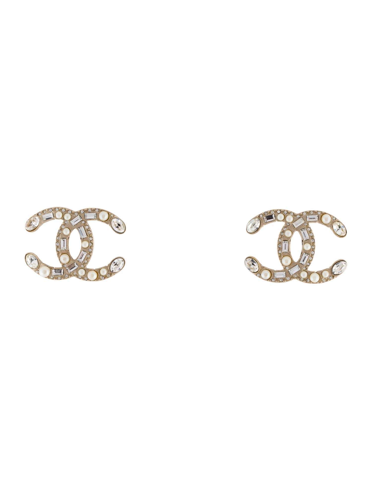 Chanel Faux Pearl & Strass CC Clip-On Earrings