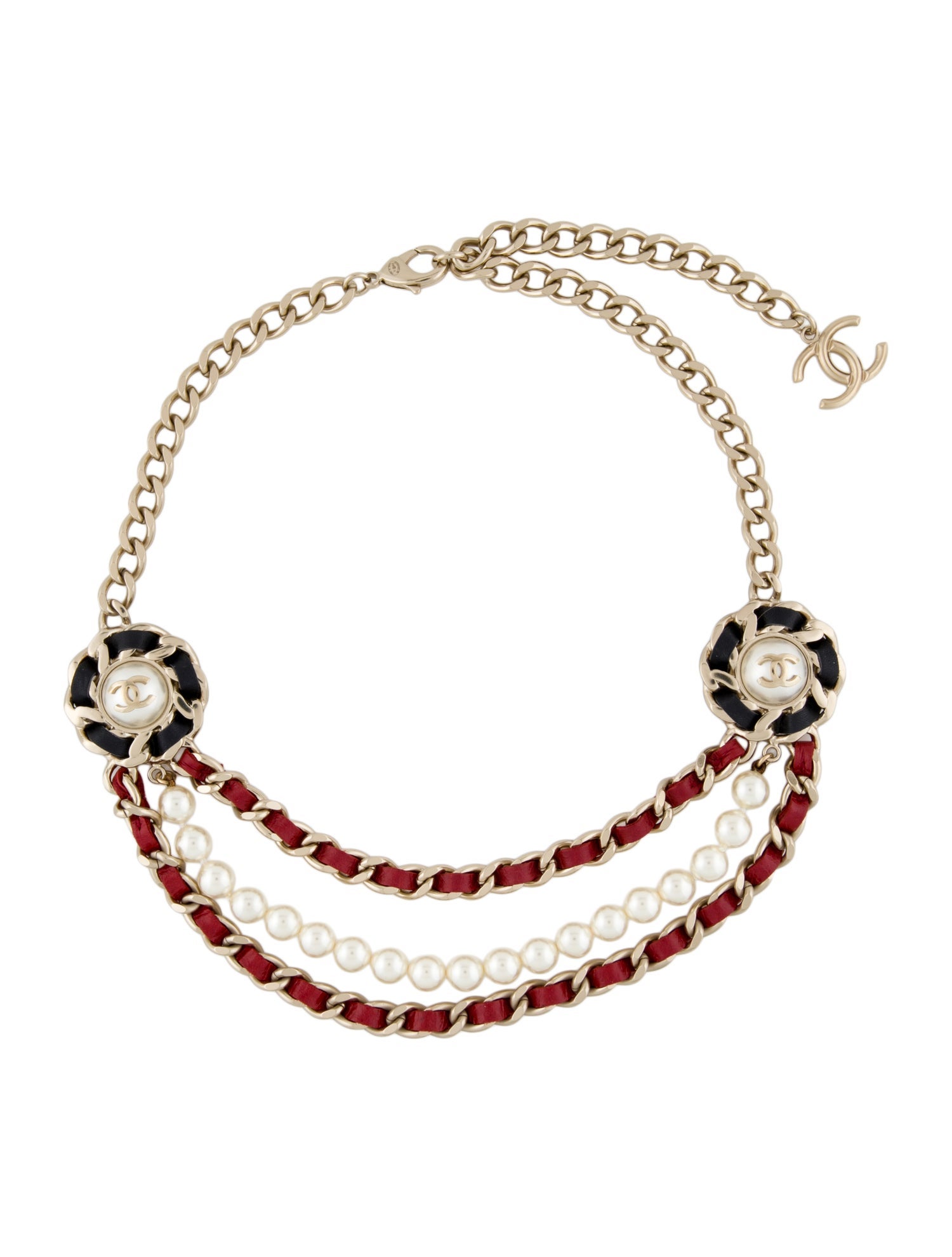 Chanel Faux Pearl & Leather CC Multistrand Necklace