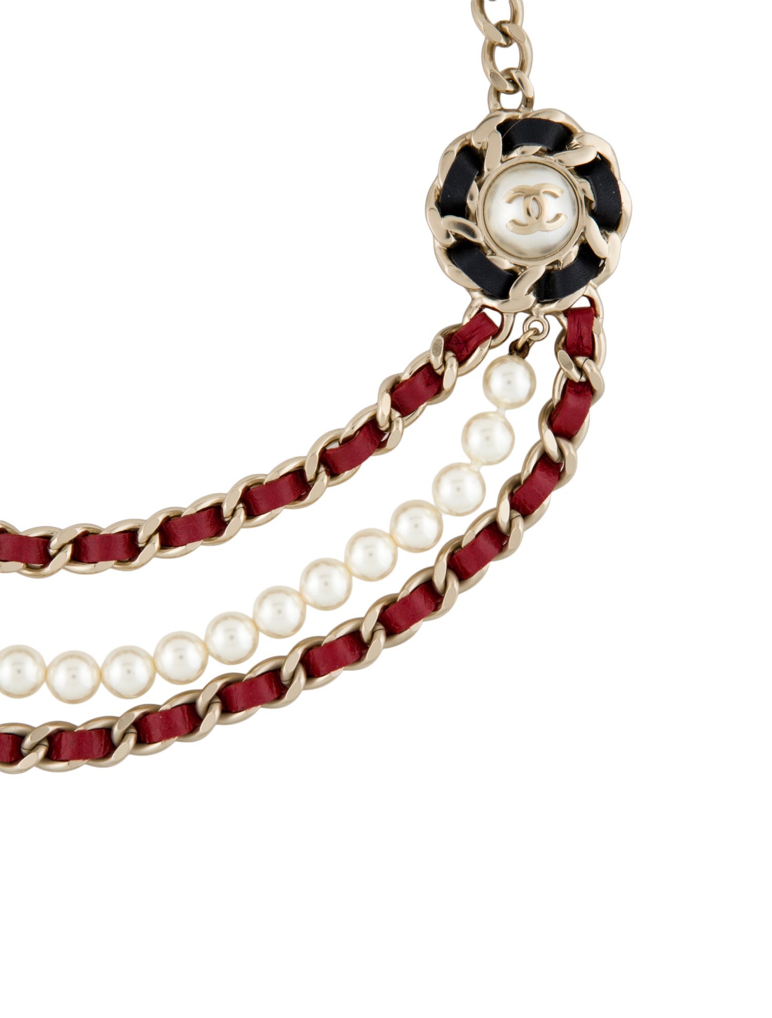 Chanel Faux Pearl & Leather CC Multistrand Necklace