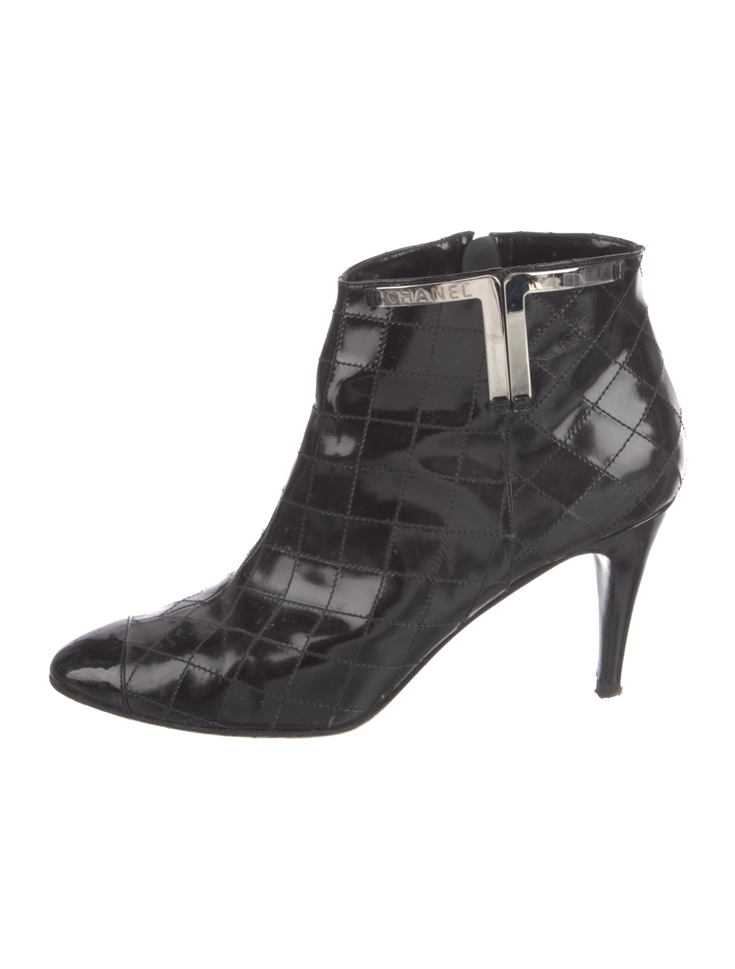 Chanel Interlocking CC Logo Patent Leather Boots