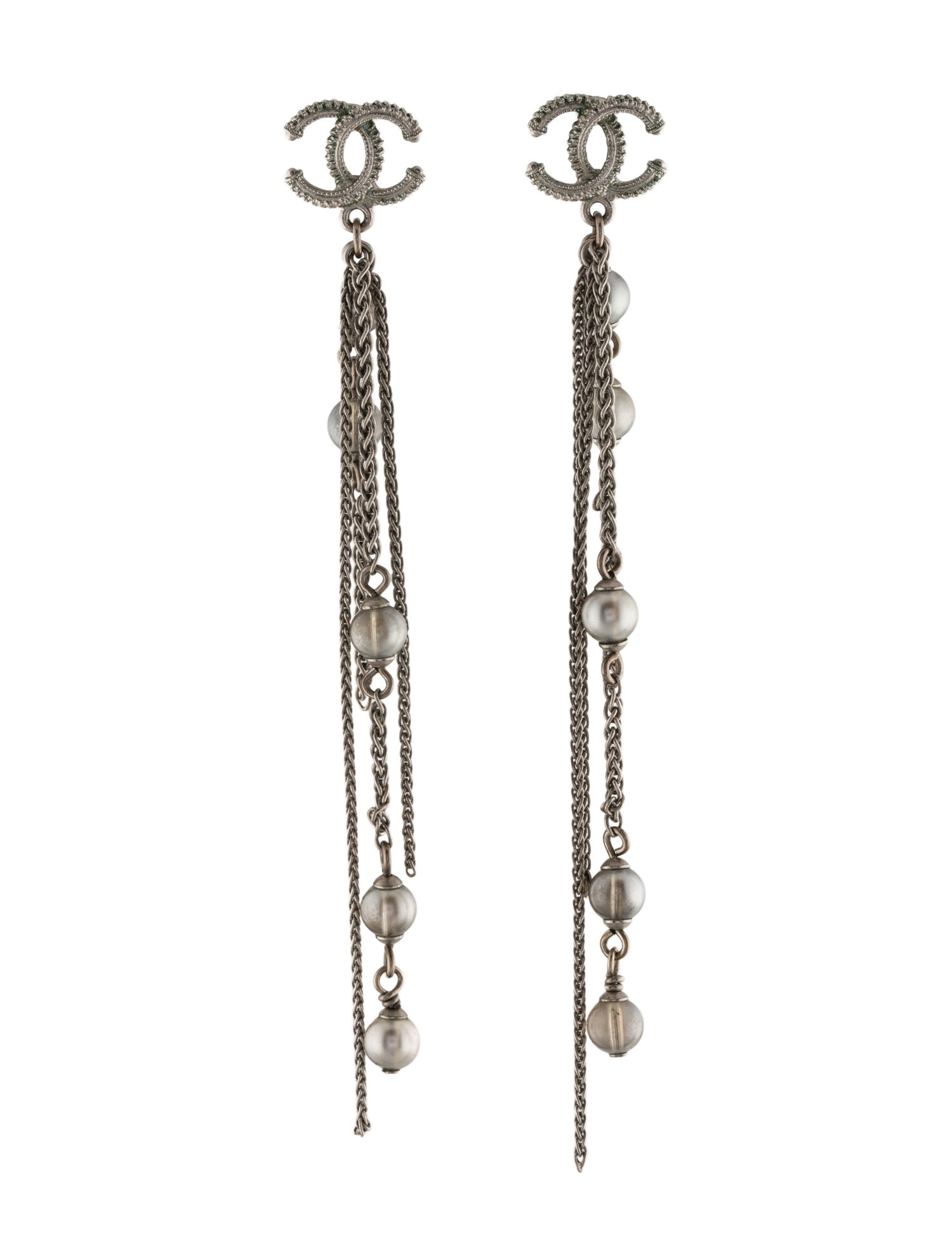 Chanel Faux Pearl CC Drop Earrings