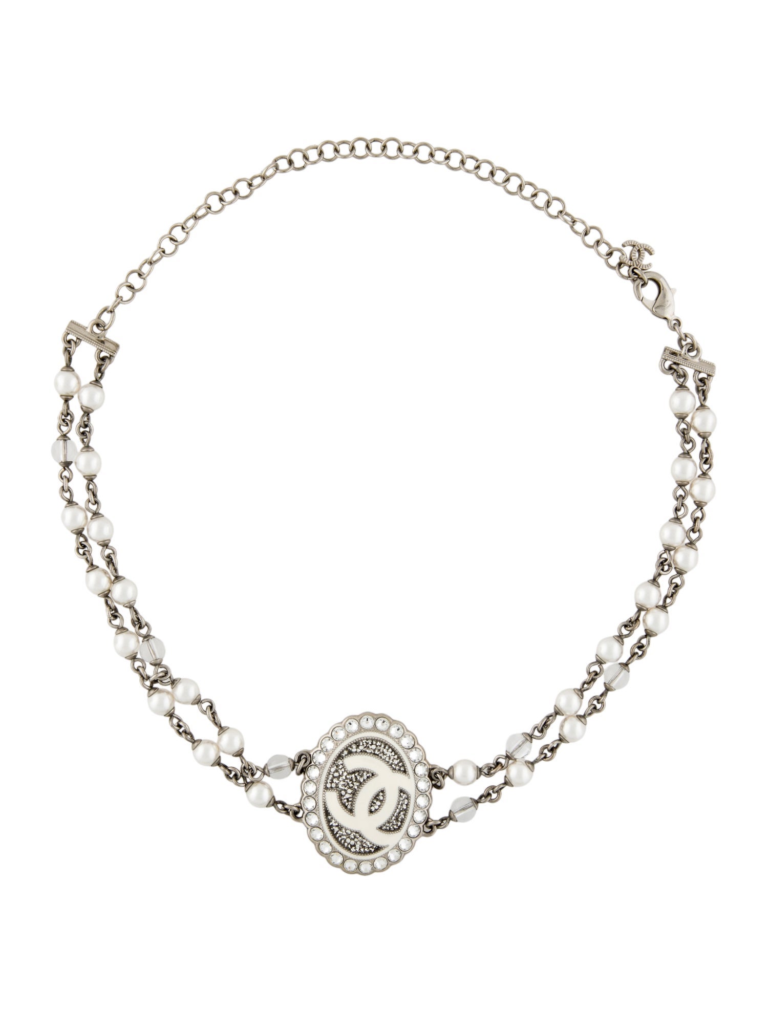 Chanel 2025 Faux Pearl, Strass & Resin CC Choker Necklace