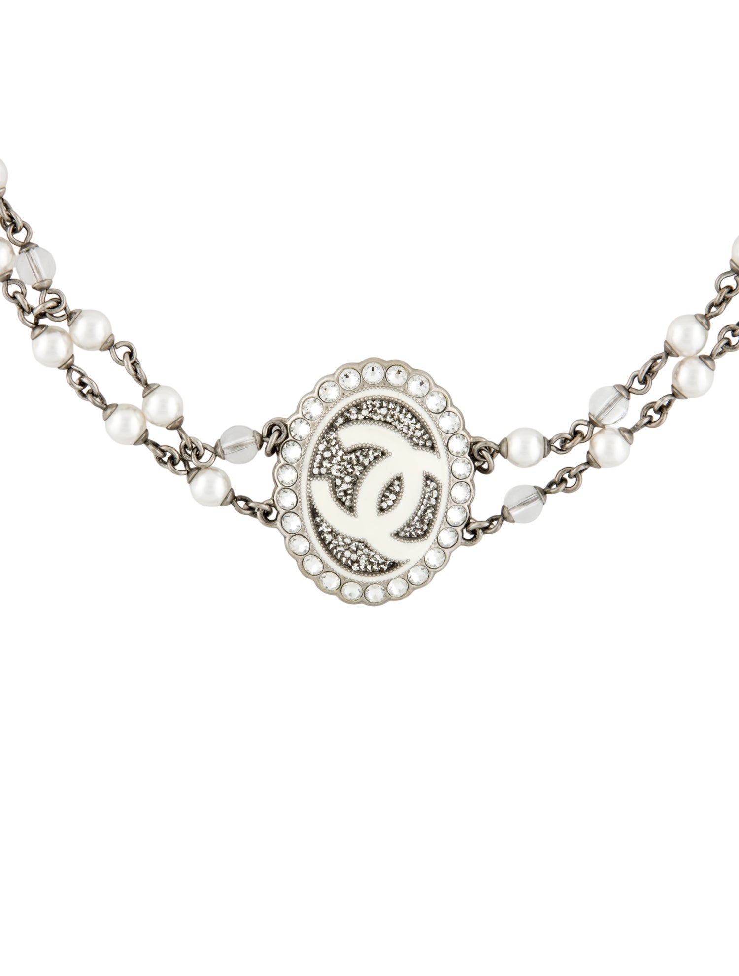 Chanel 2025 Faux Pearl, Strass & Resin CC Choker Necklace