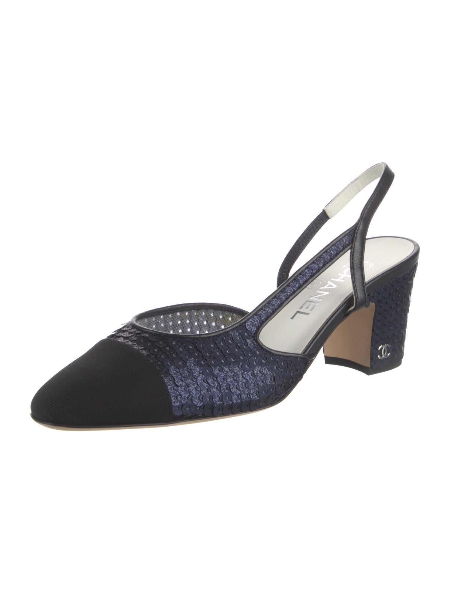Chanel Interlocking CC Logo Sequins Slingback Pumps