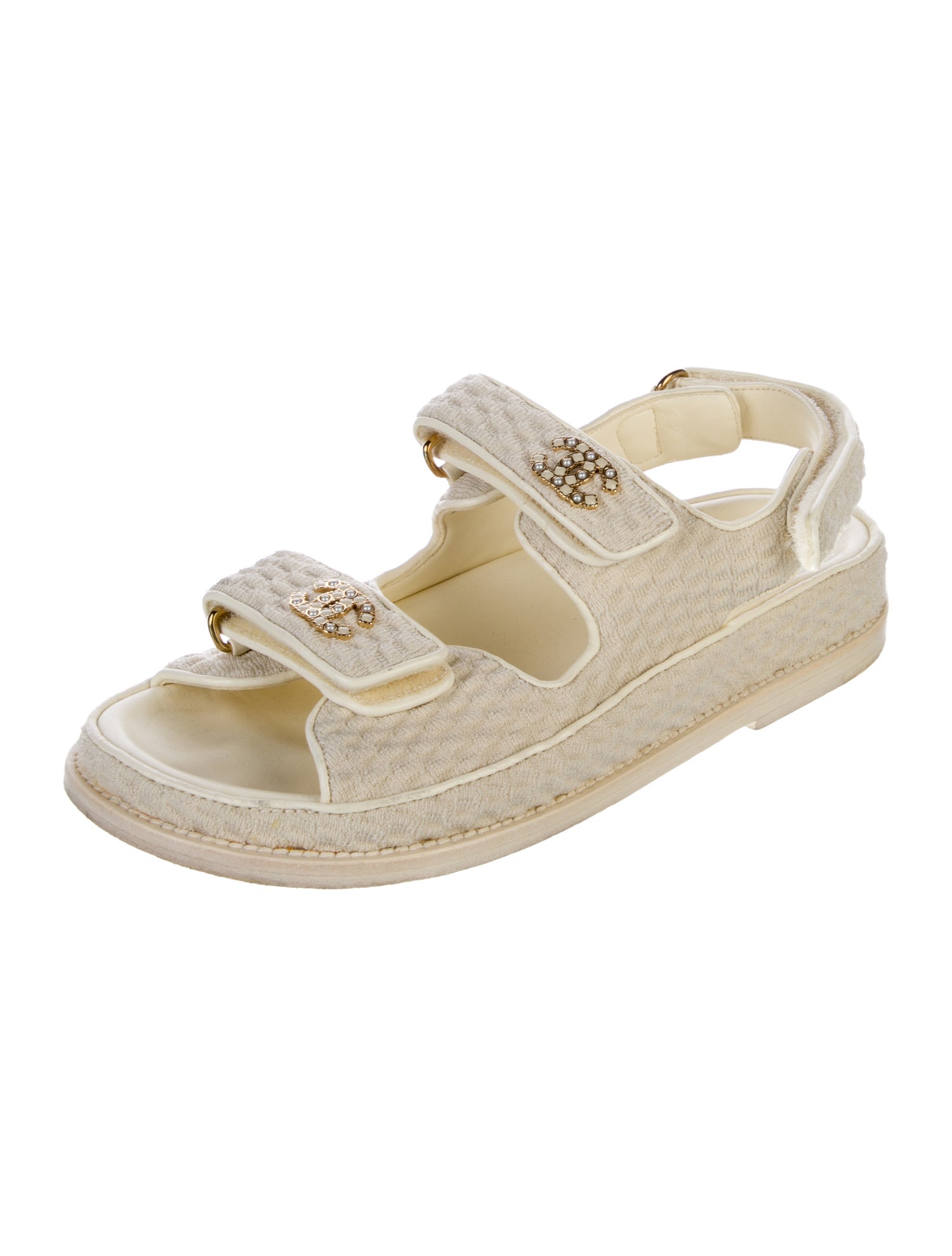 Chanel Interlocking CC Logo Beaded Accents Espadrilles