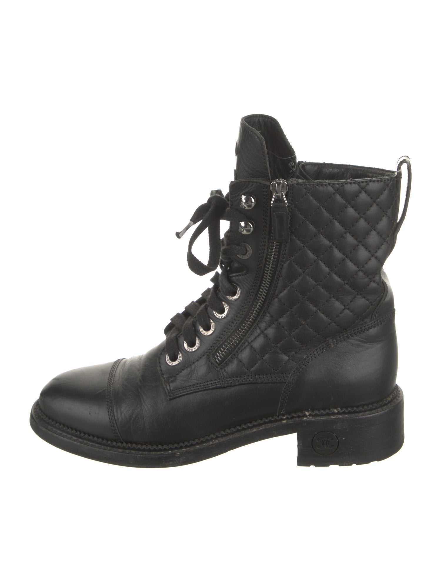 Chanel Interlocking CC Logo Leather Combat Boots