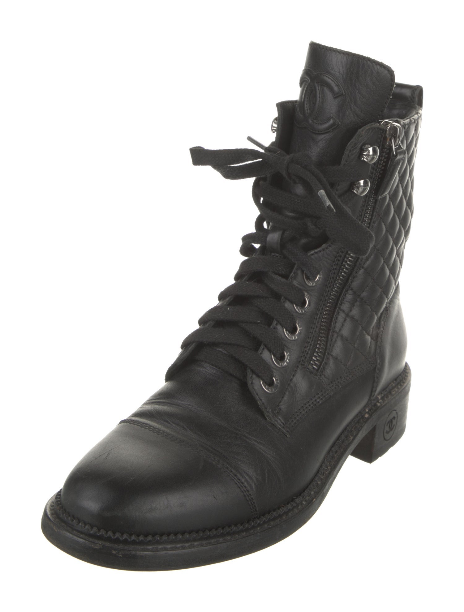 Chanel Interlocking CC Logo Leather Combat Boots