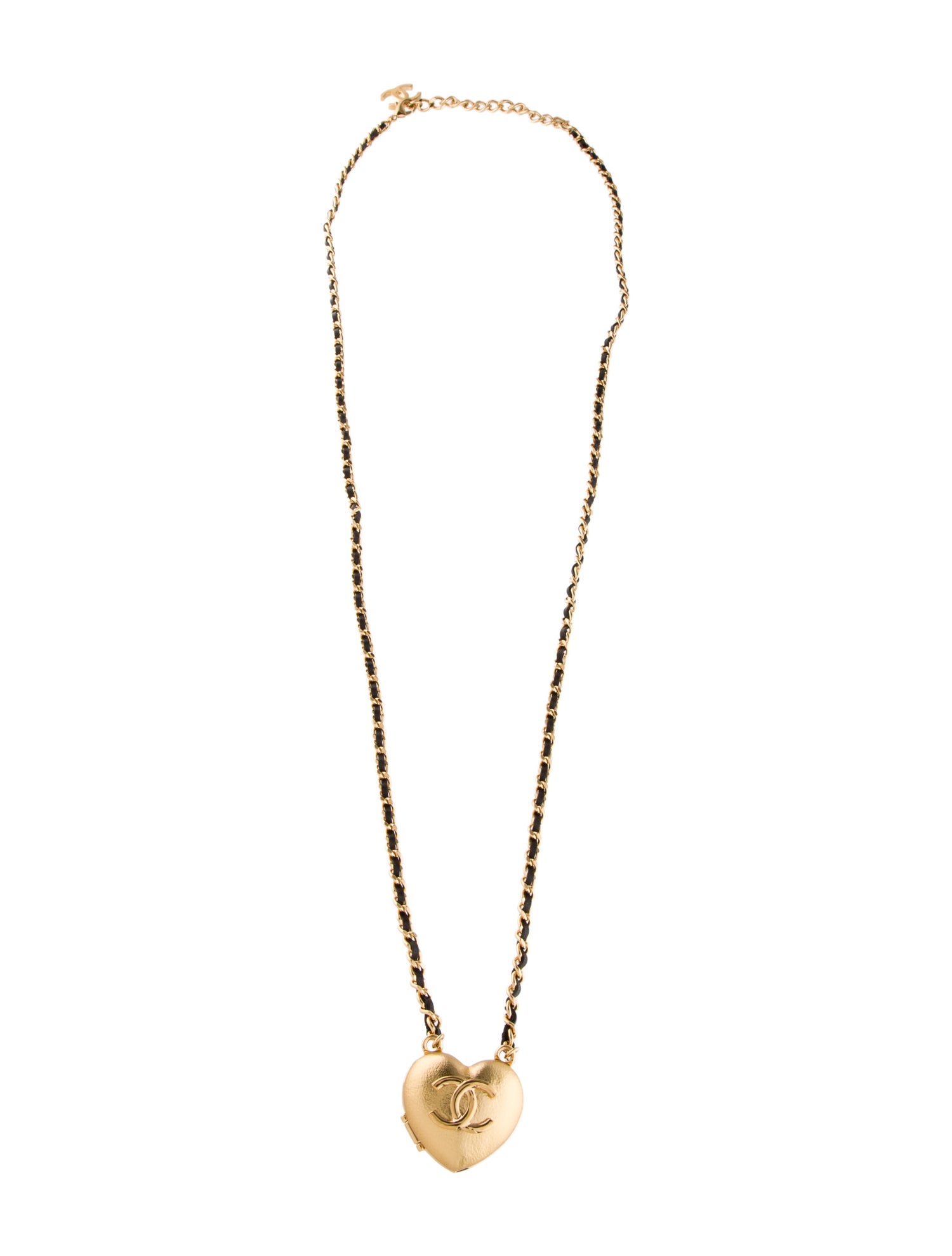 Chanel 2023 Leather & Resin Heart CC Pendant Necklace