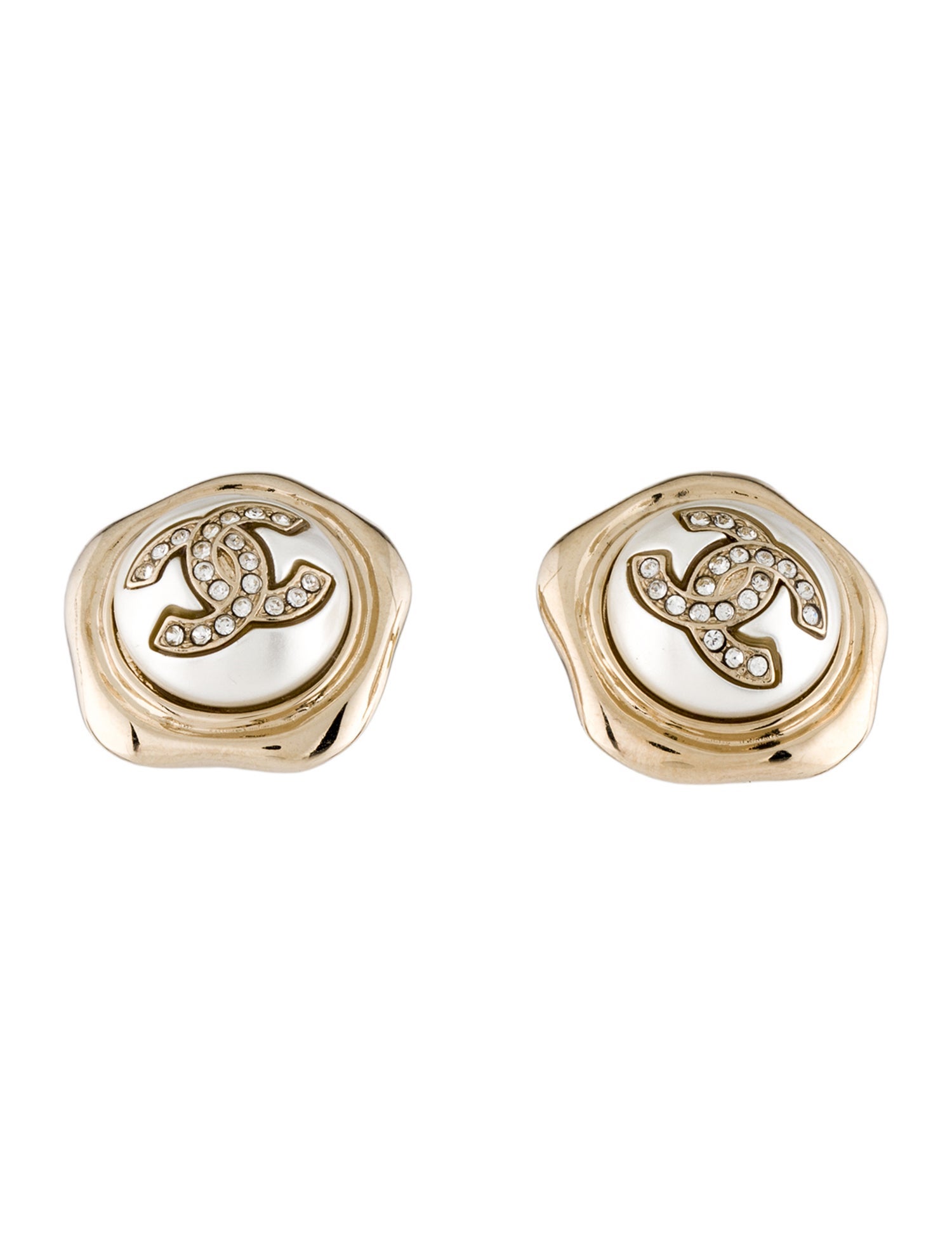 Chanel Faux Pearl & Strass CC Stud Earrings