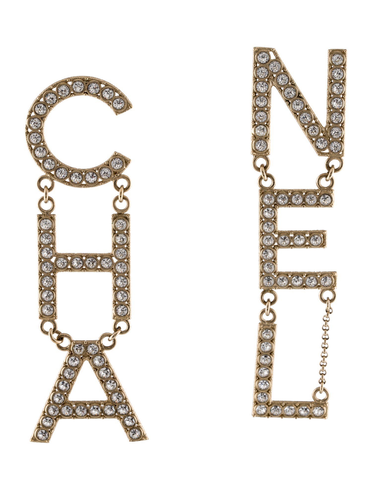 Chanel Strass CHA-NEL Drop Earrings