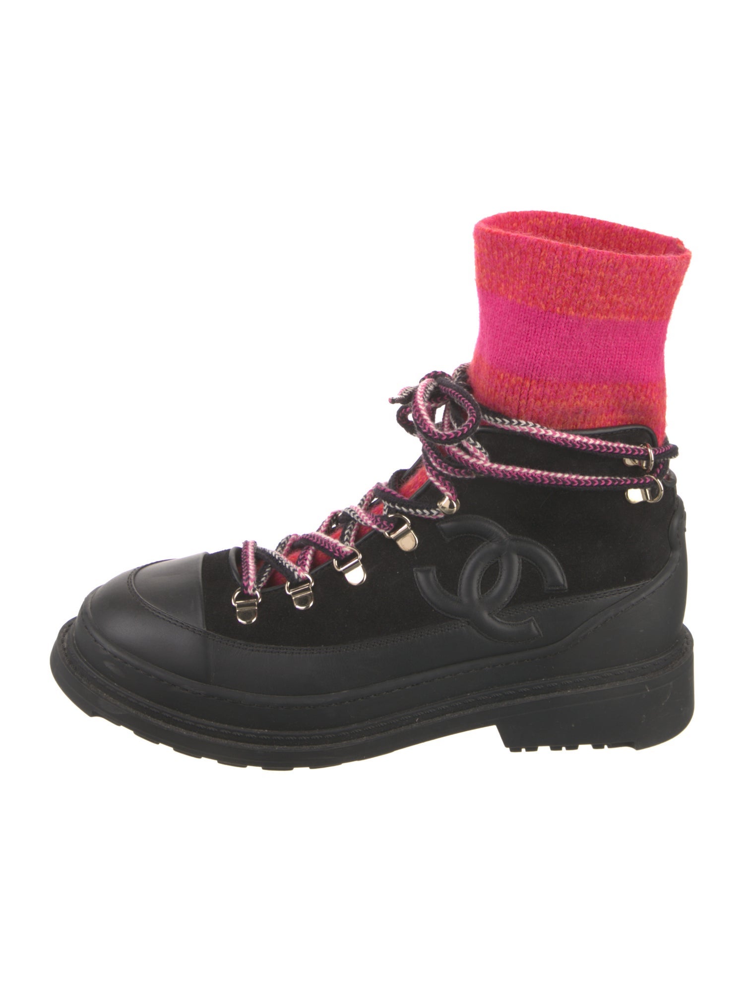 Chanel Interlocking CC Logo Suede Combat Boots