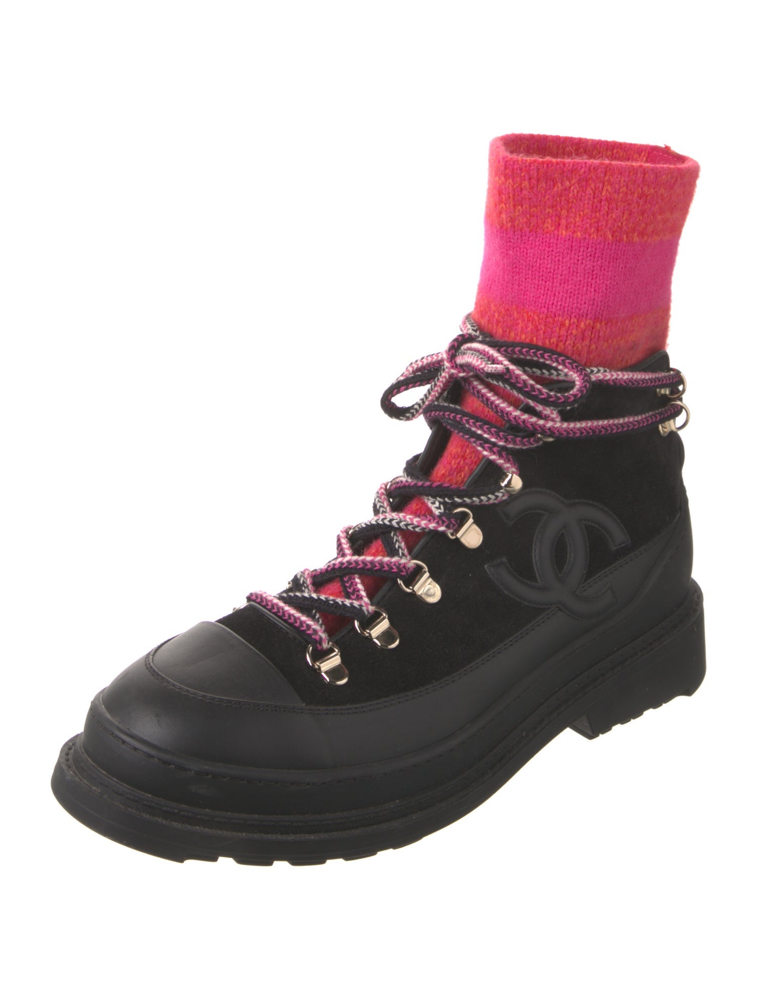 Chanel Interlocking CC Logo Suede Combat Boots