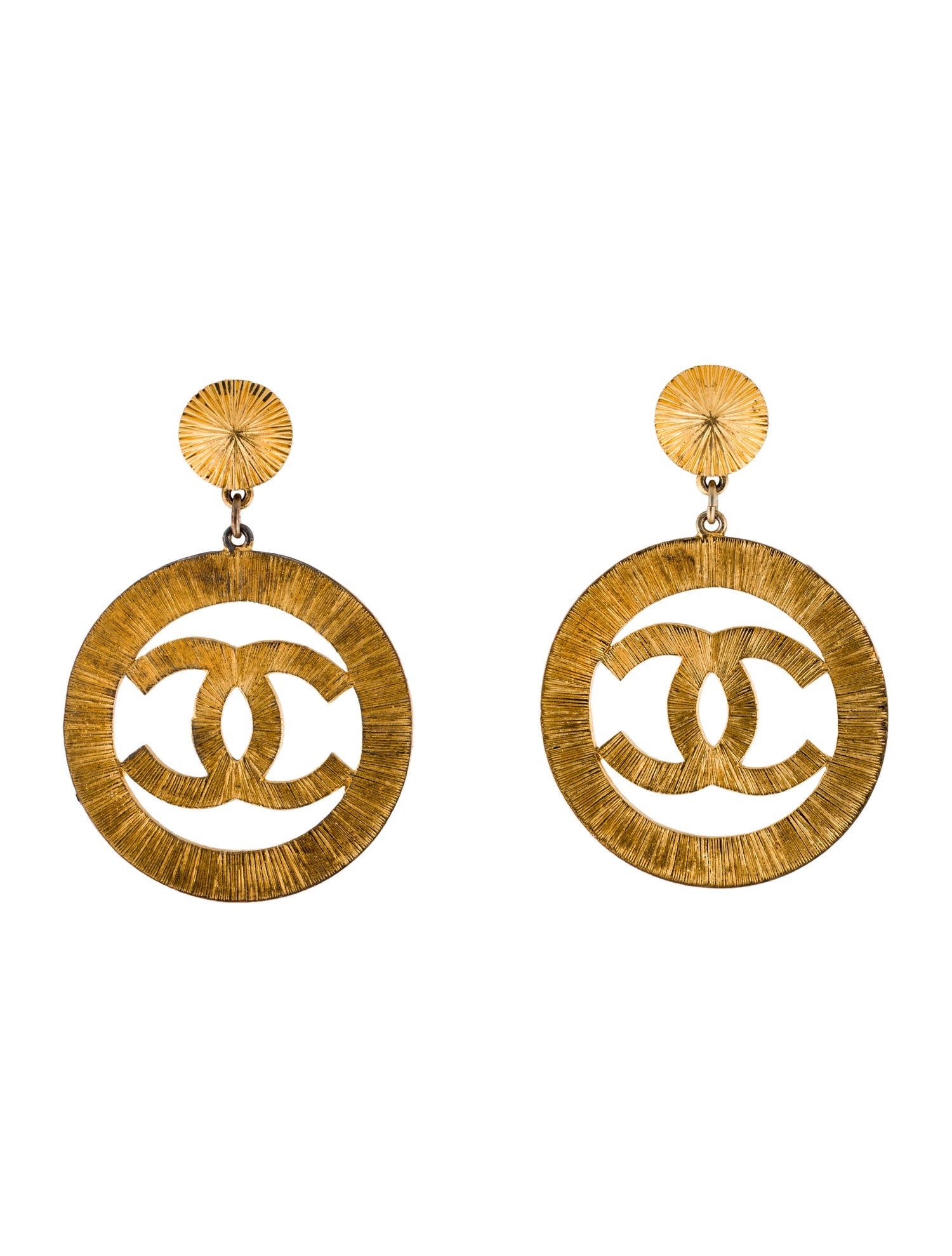 Chanel Vintage Large Sunburst CC Drop Clip-On Earrings
