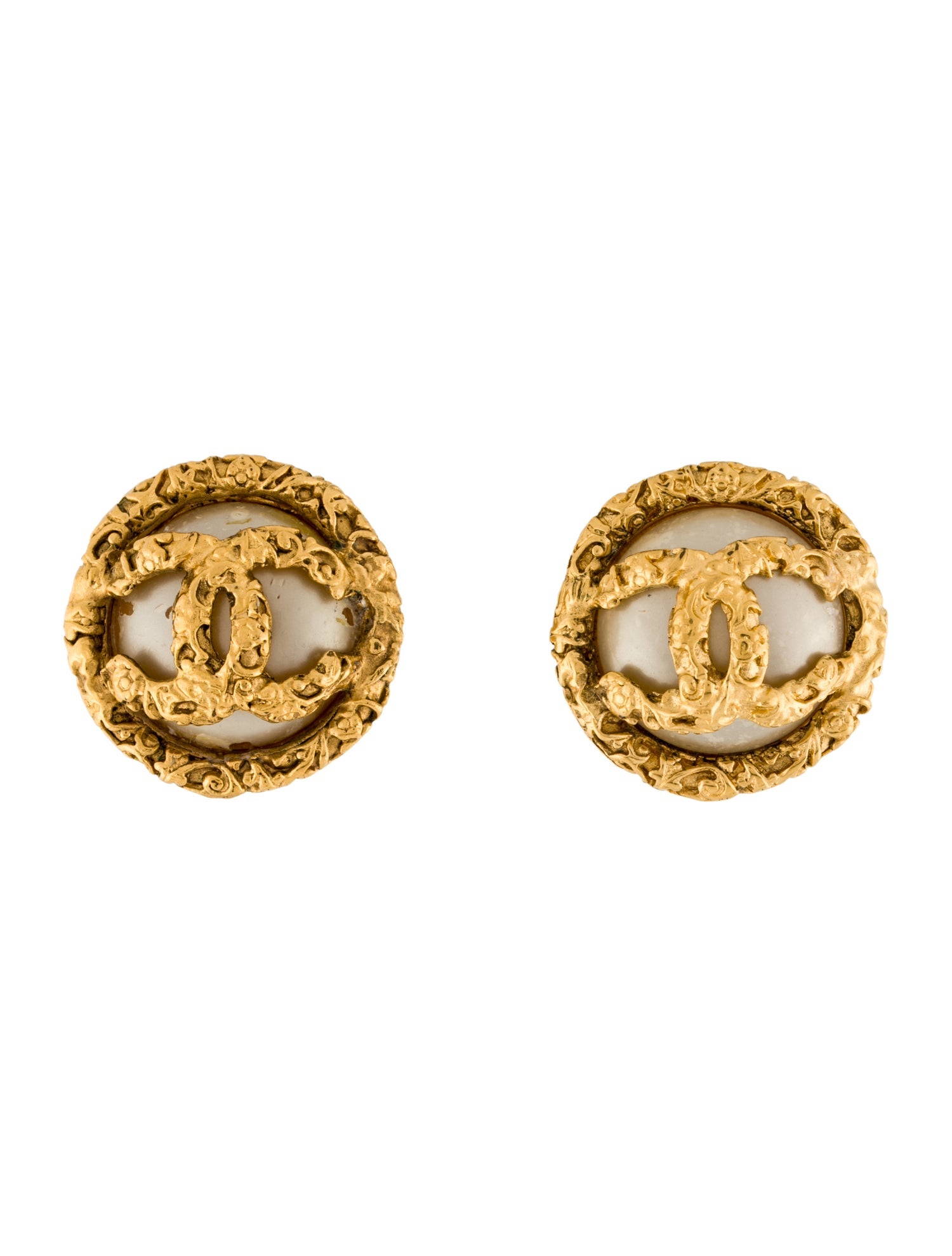 Chanel Vintage Faux Pearl CC Clip-On Earrings