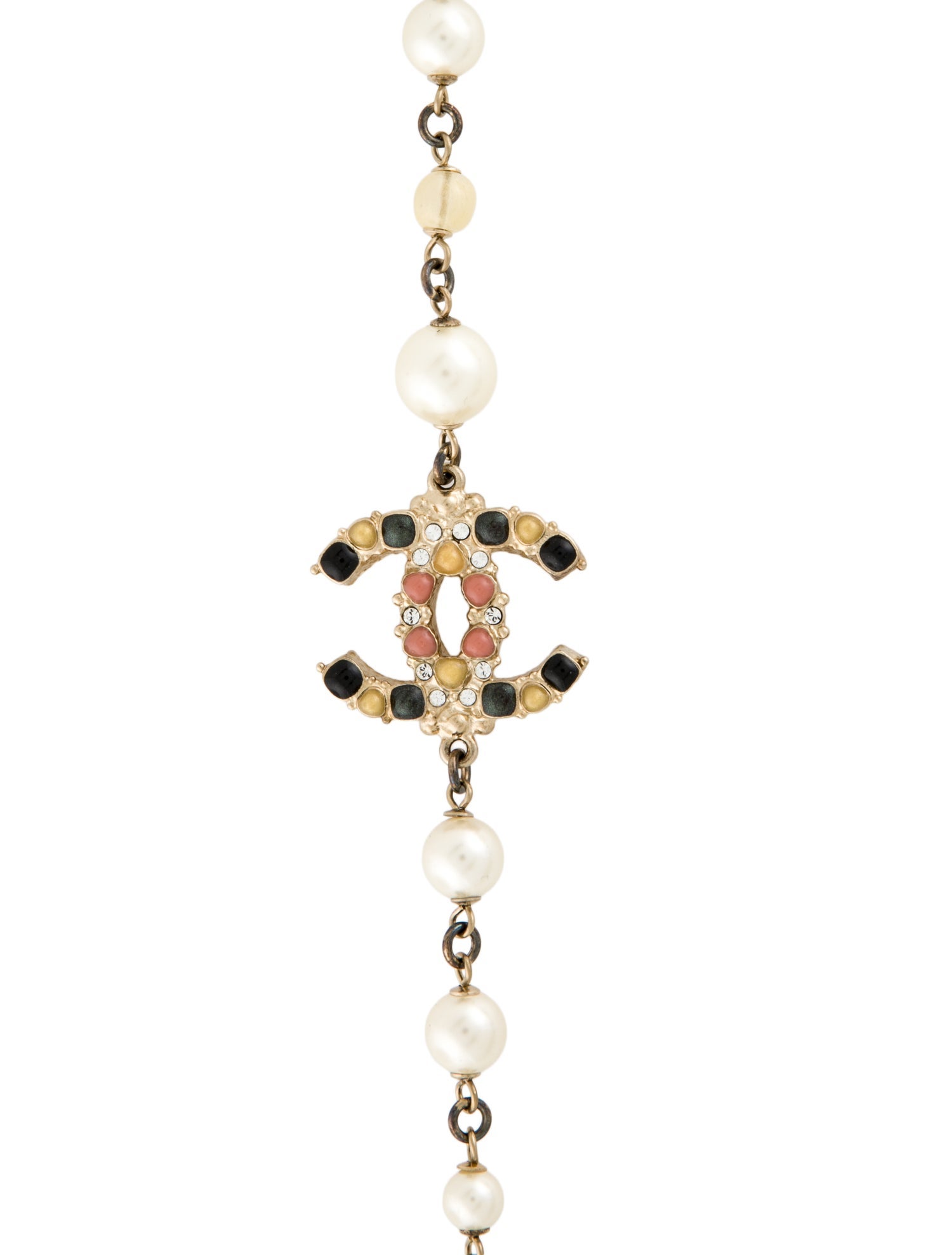 Chanel Faux Pearl, Resin & Strass CC Bead Sation Necklace