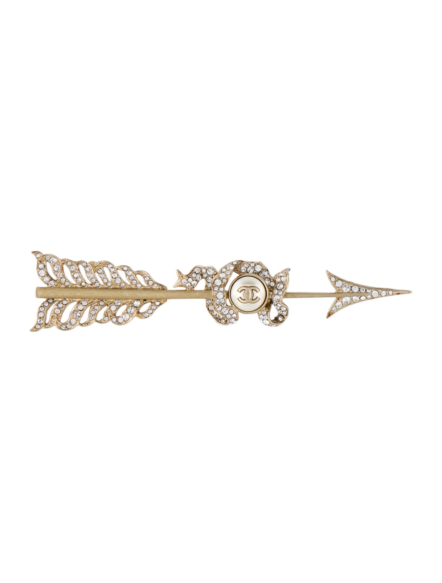 Chanel Faux Pearl & Strass CC Arrow Brooch