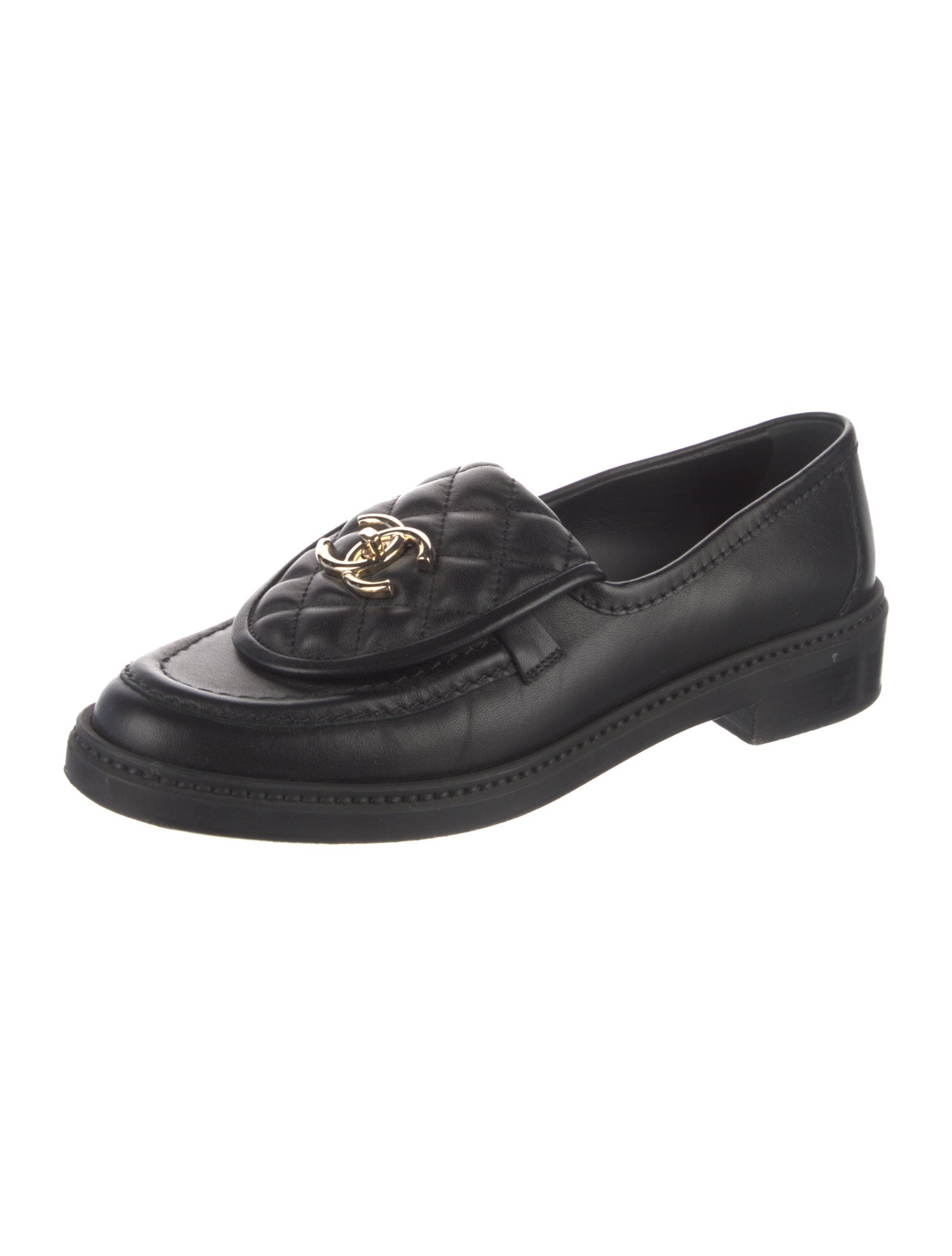 Chanel Interlocking CC Logo Leather Loafers