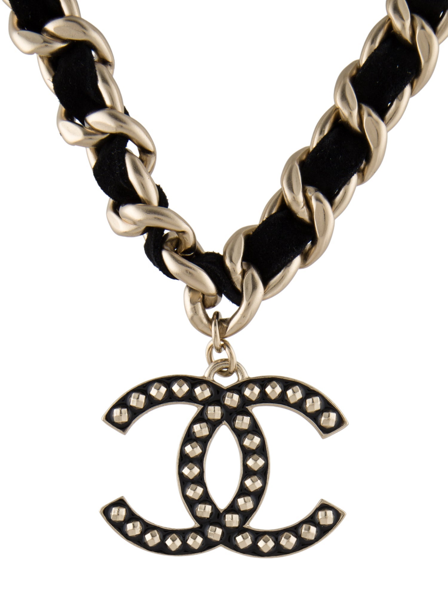 Chanel Woven Fabric & Enamel Studded CC Pendant Necklace