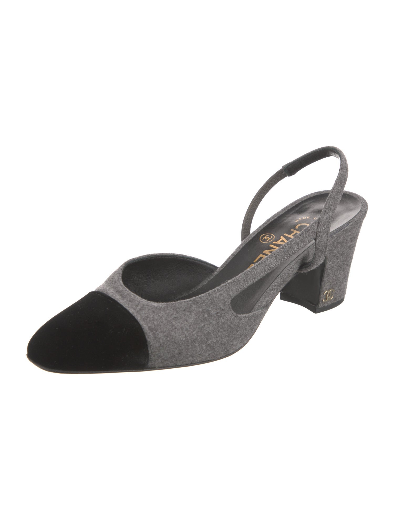 Chanel Interlocking CC Logo Wool Slingback Pumps