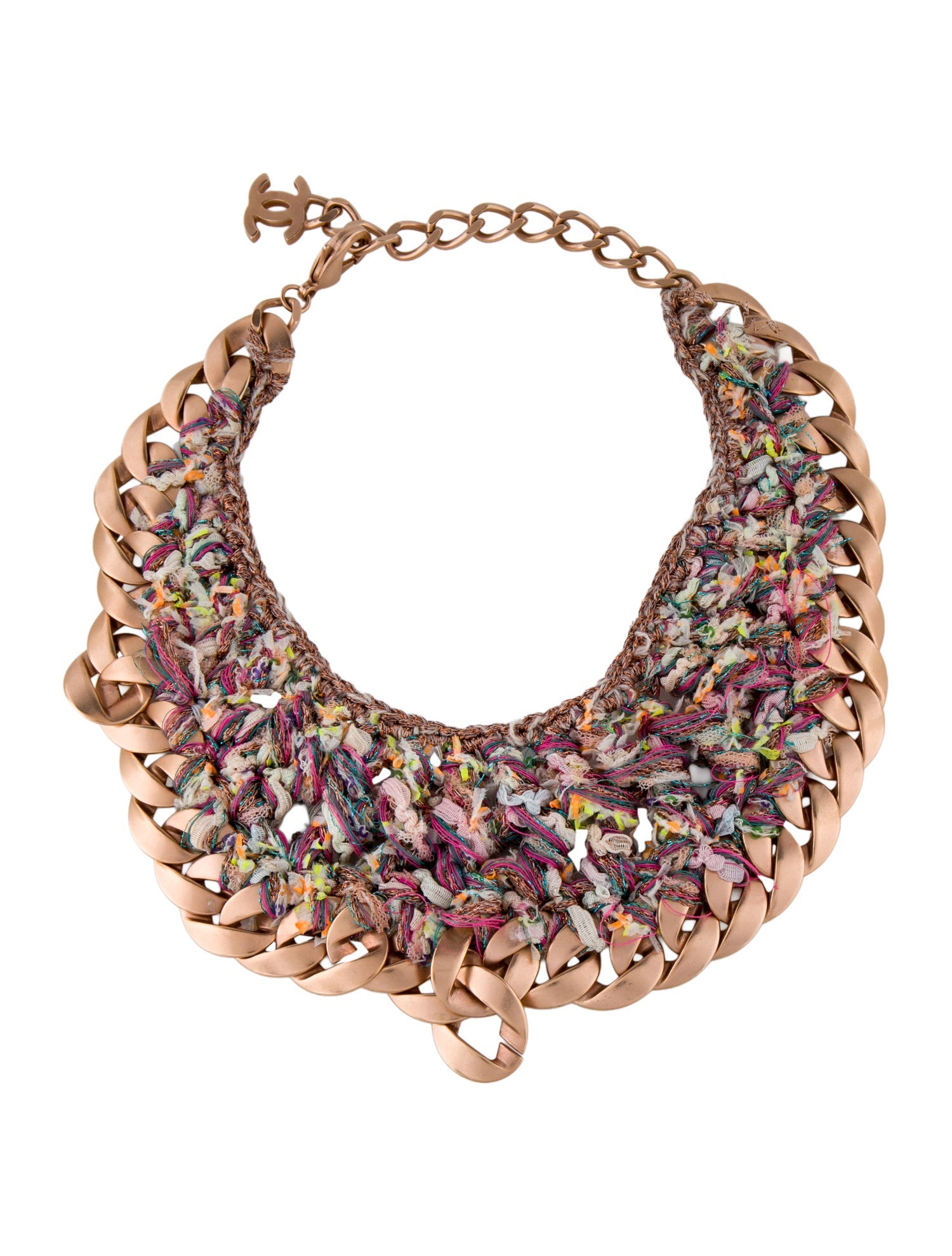 Chanel Tweed Woven Chain Collar Necklace