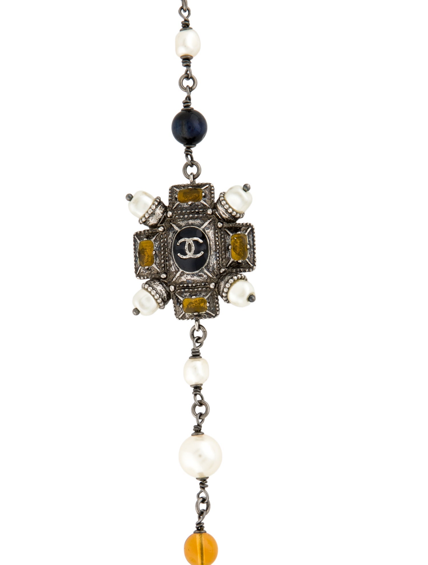 Chanel Faux Pearl & Resin CC Station Necklace