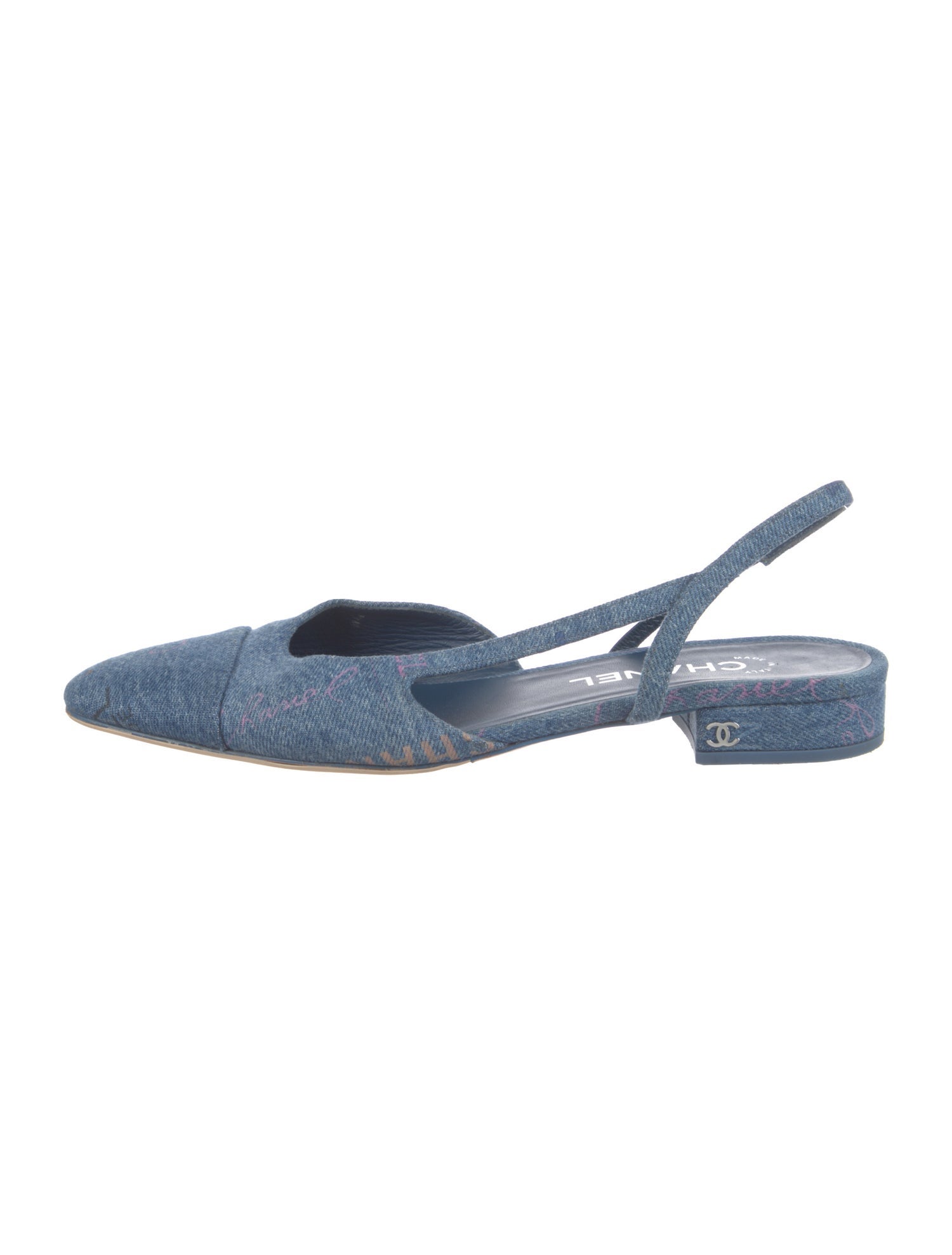 Chanel Interlocking CC Logo Denim Slingback Flats