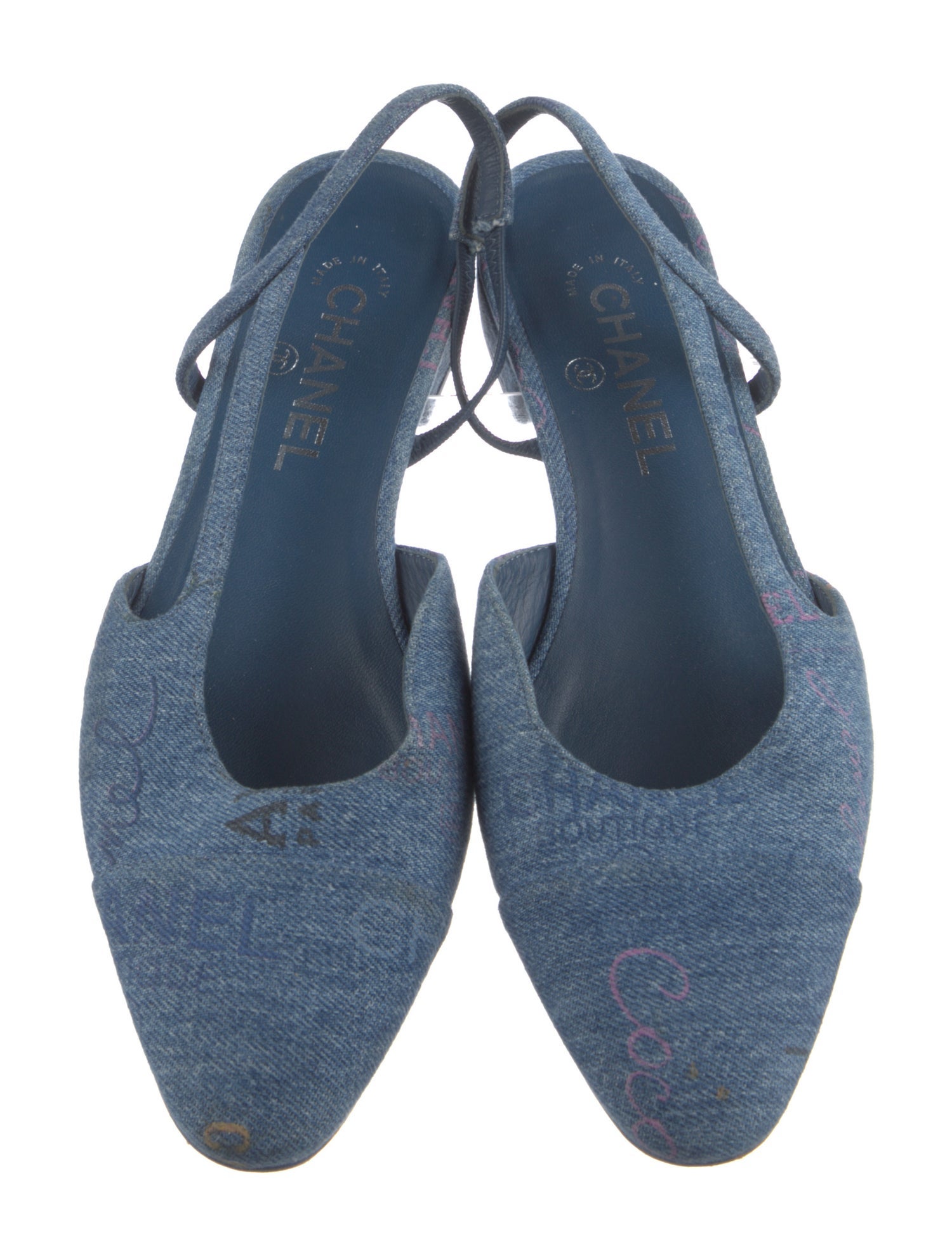 Chanel Interlocking CC Logo Denim Slingback Flats