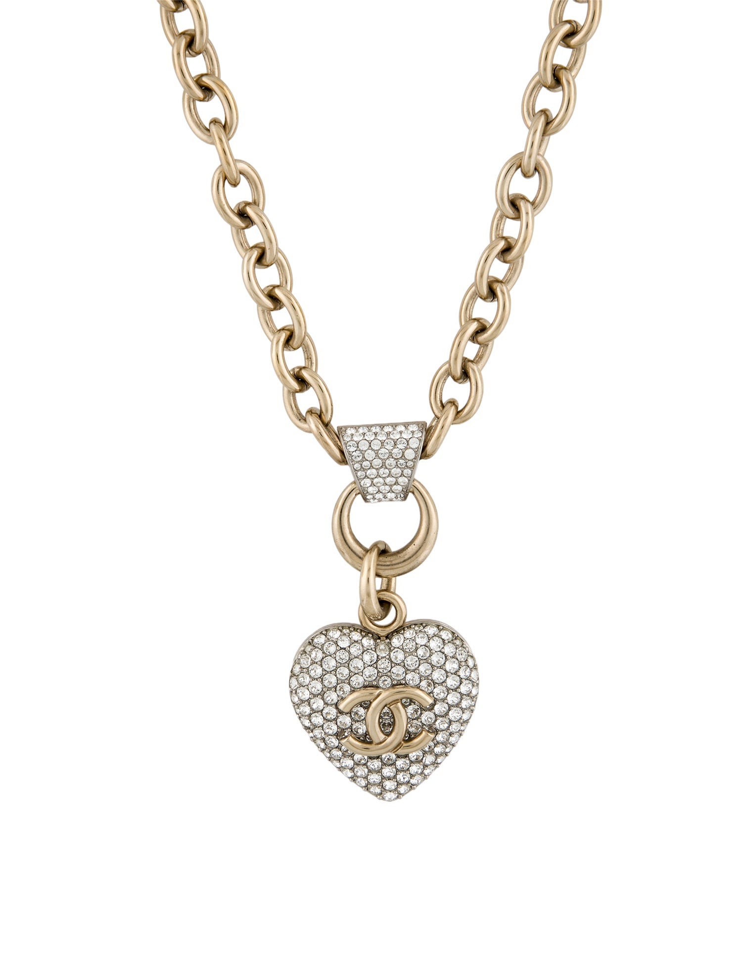 Chanel 2020 Strass CC Heart Pendant Necklace