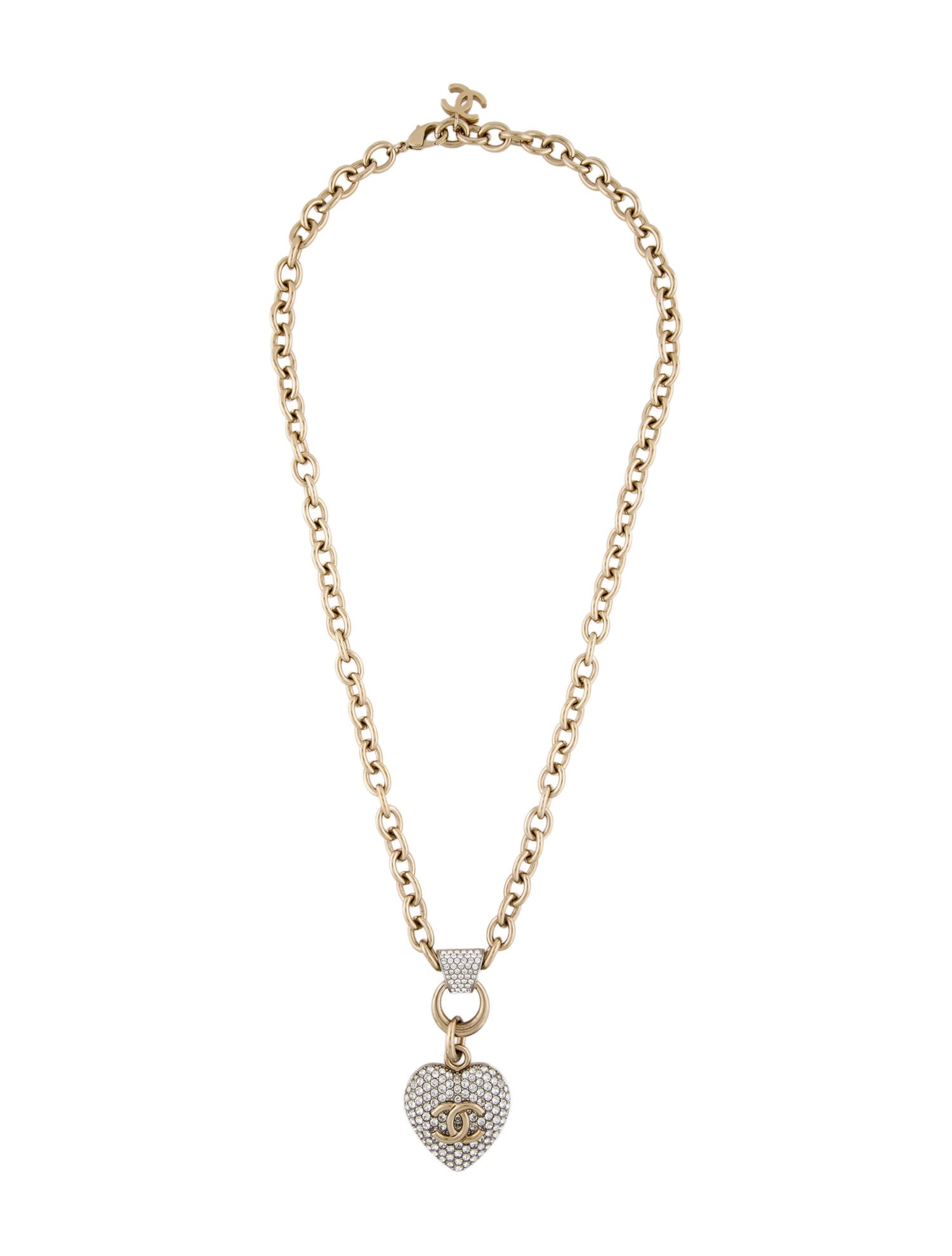 Chanel 2020 Strass CC Heart Pendant Necklace