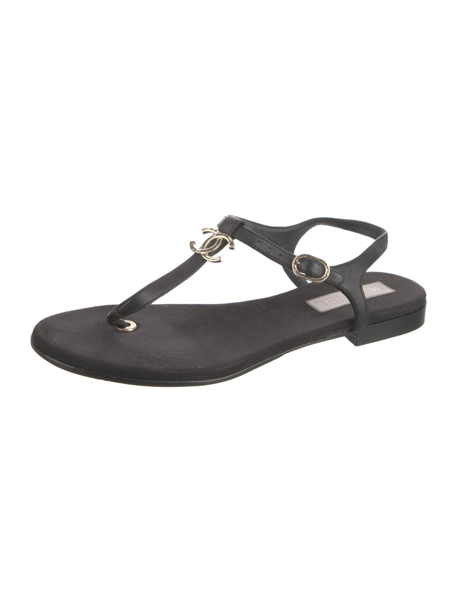 Chanel 2023 Interlocking CC Logo T-Strap Sandals
