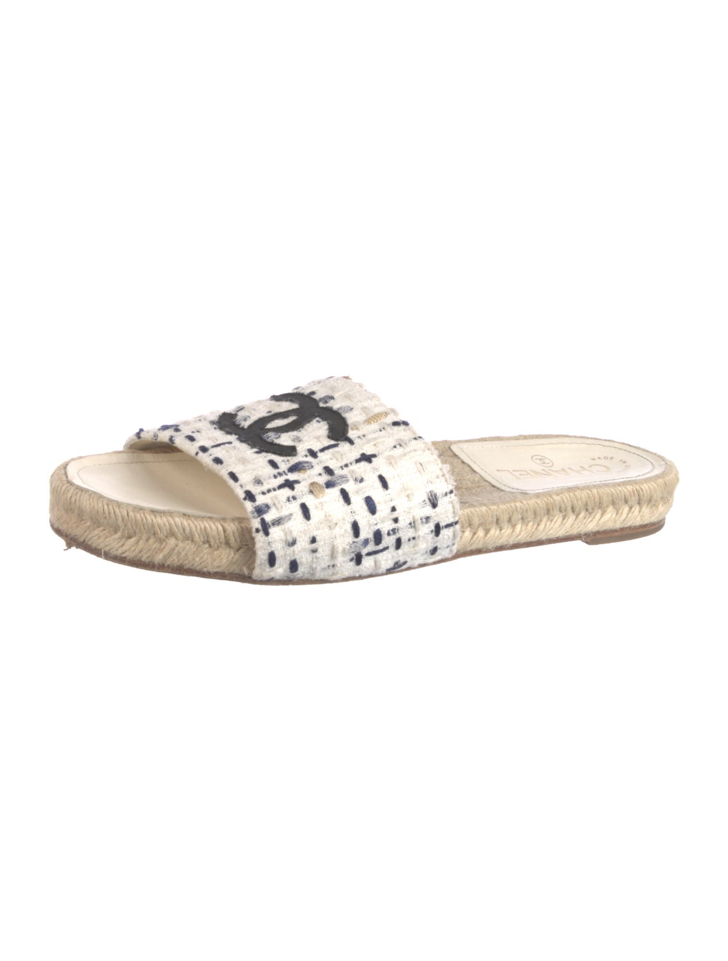 Chanel Interlocking CC Logo Tweed Espadrilles