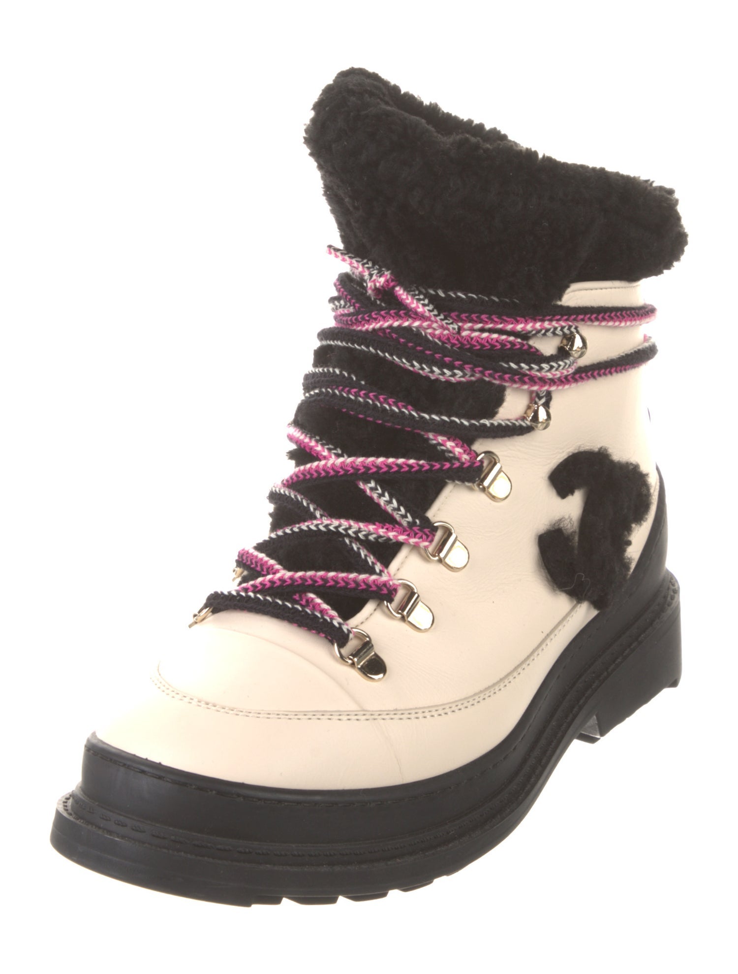 Chanel Interlocking CC Logo Leather Lace-Up Boots