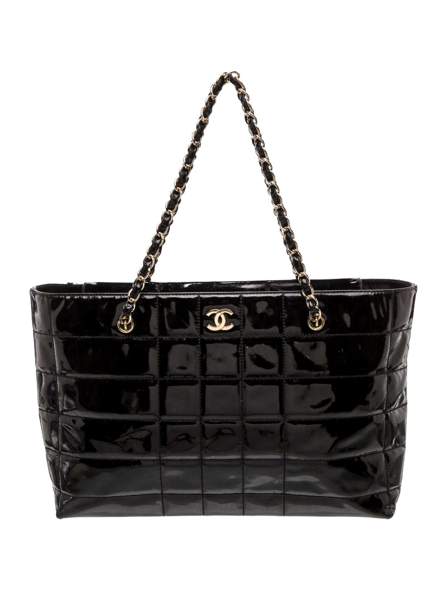 Chanel Patent Quilted Large Chocolate Bar Tote