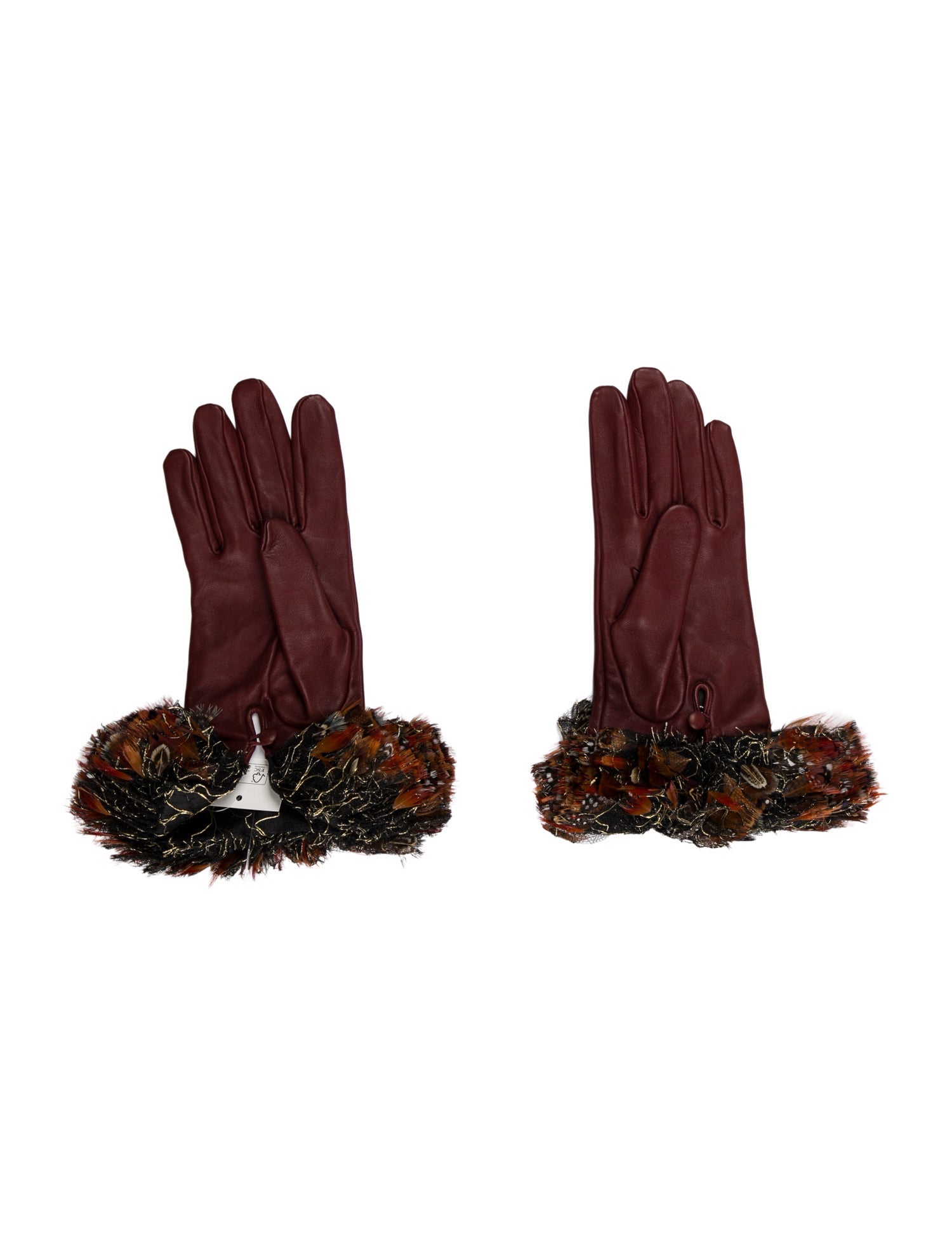 Chanel Feather-Trimmed Leather Gloves
