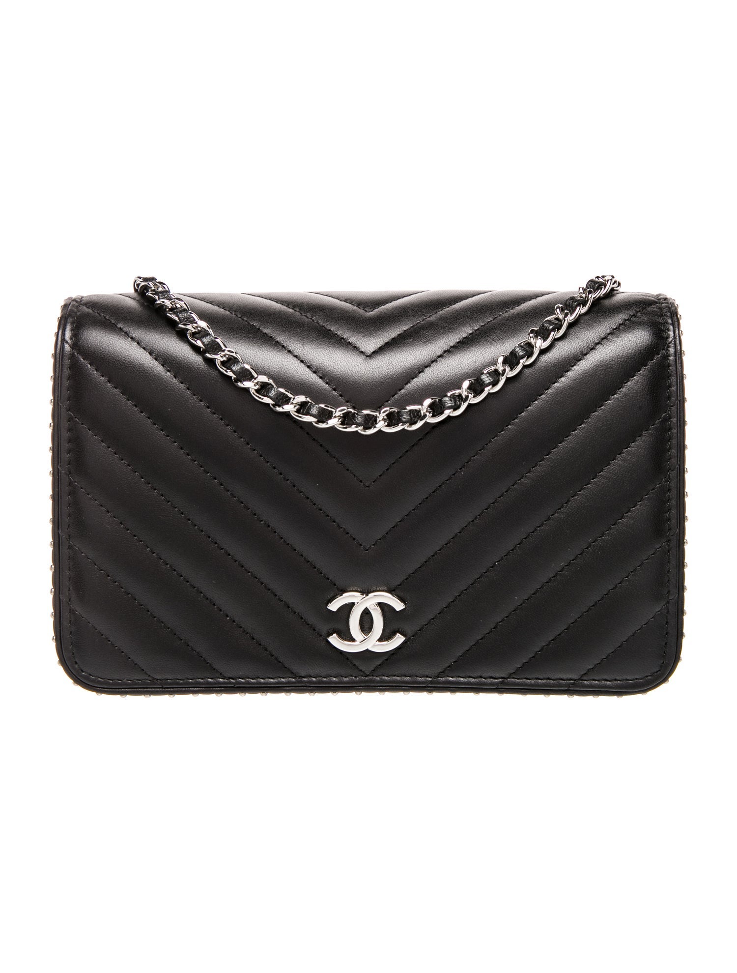 Chanel Chevron Studded Wallet On Chain