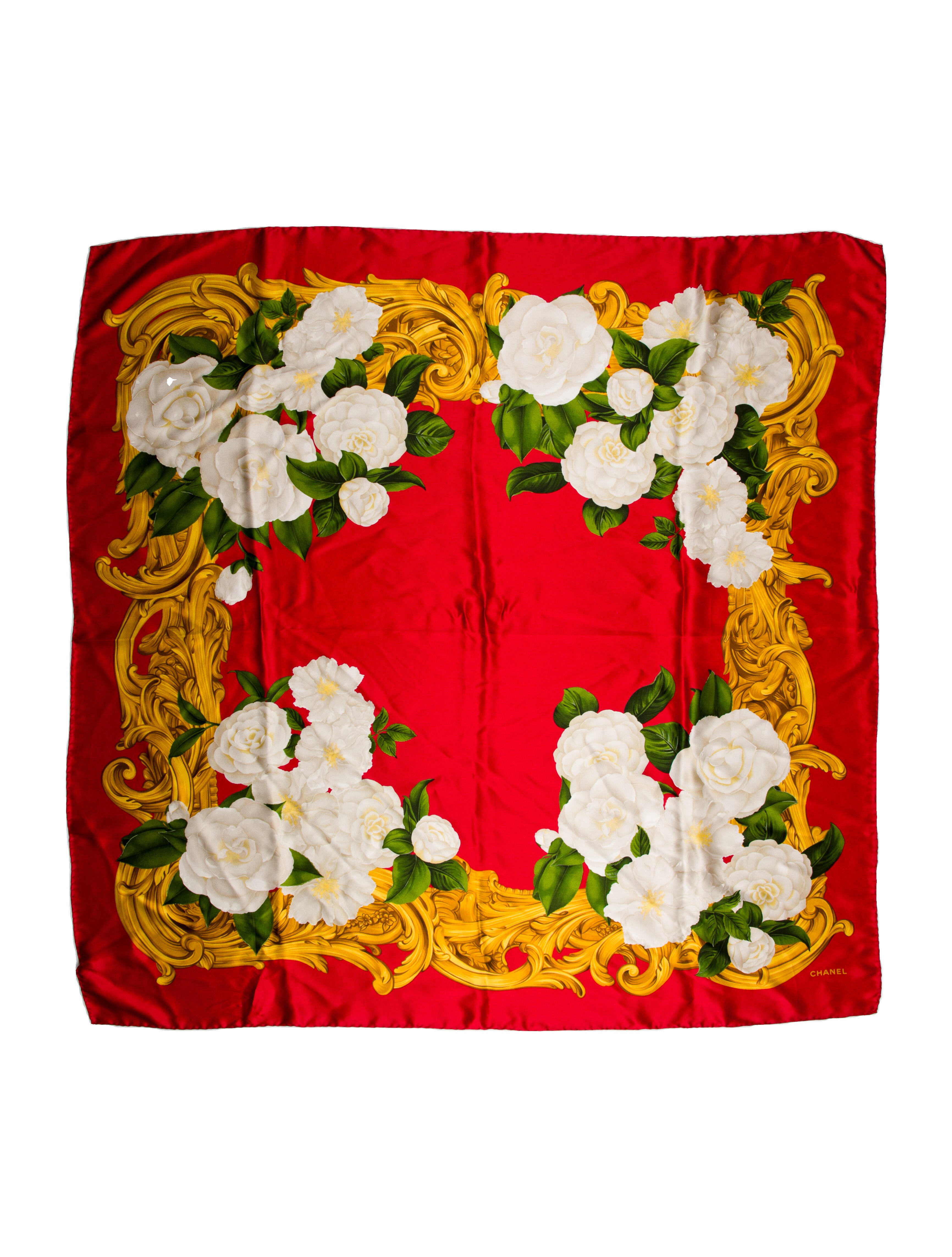 Chanel Silk Floral Print Scarf