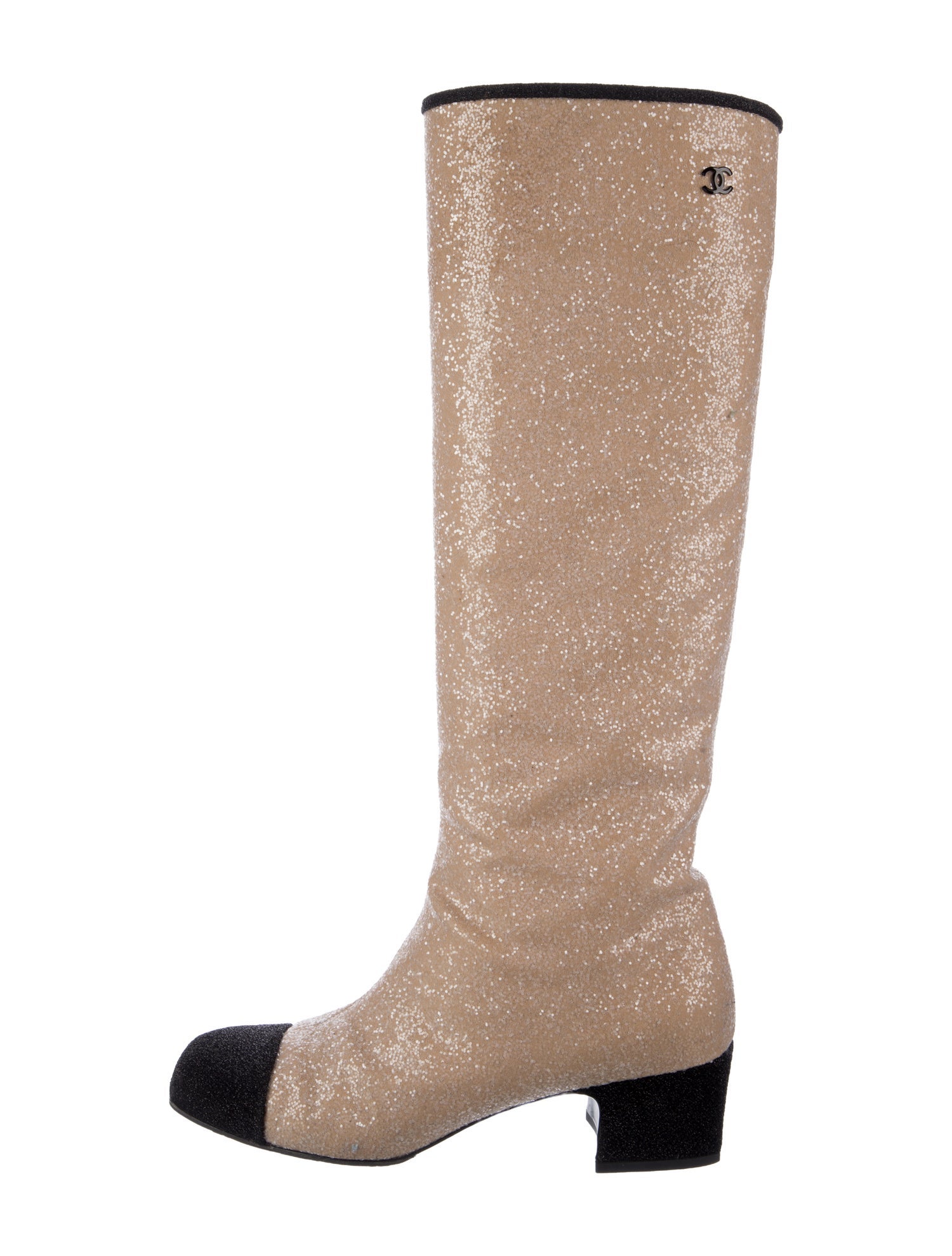 Chanel Interlocking CC Logo Glitter Riding Boots