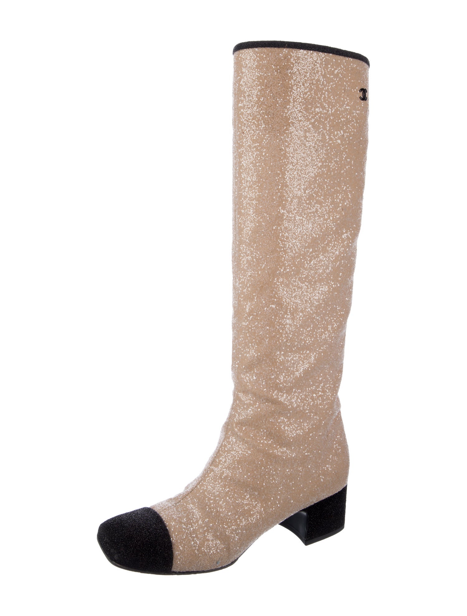 Chanel Interlocking CC Logo Glitter Riding Boots