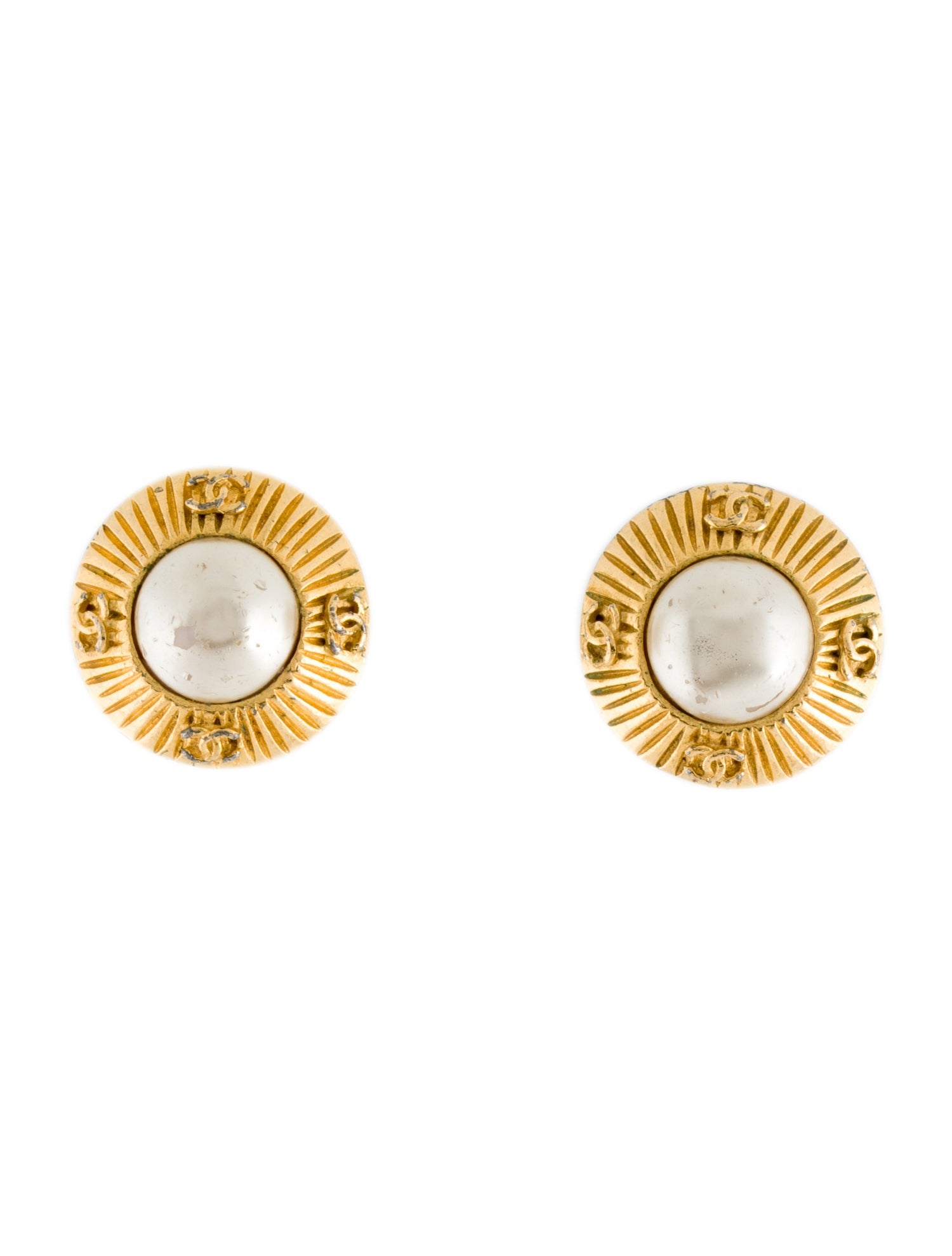 Chanel Vintage Faux Pearl CC Clip-On Earrings