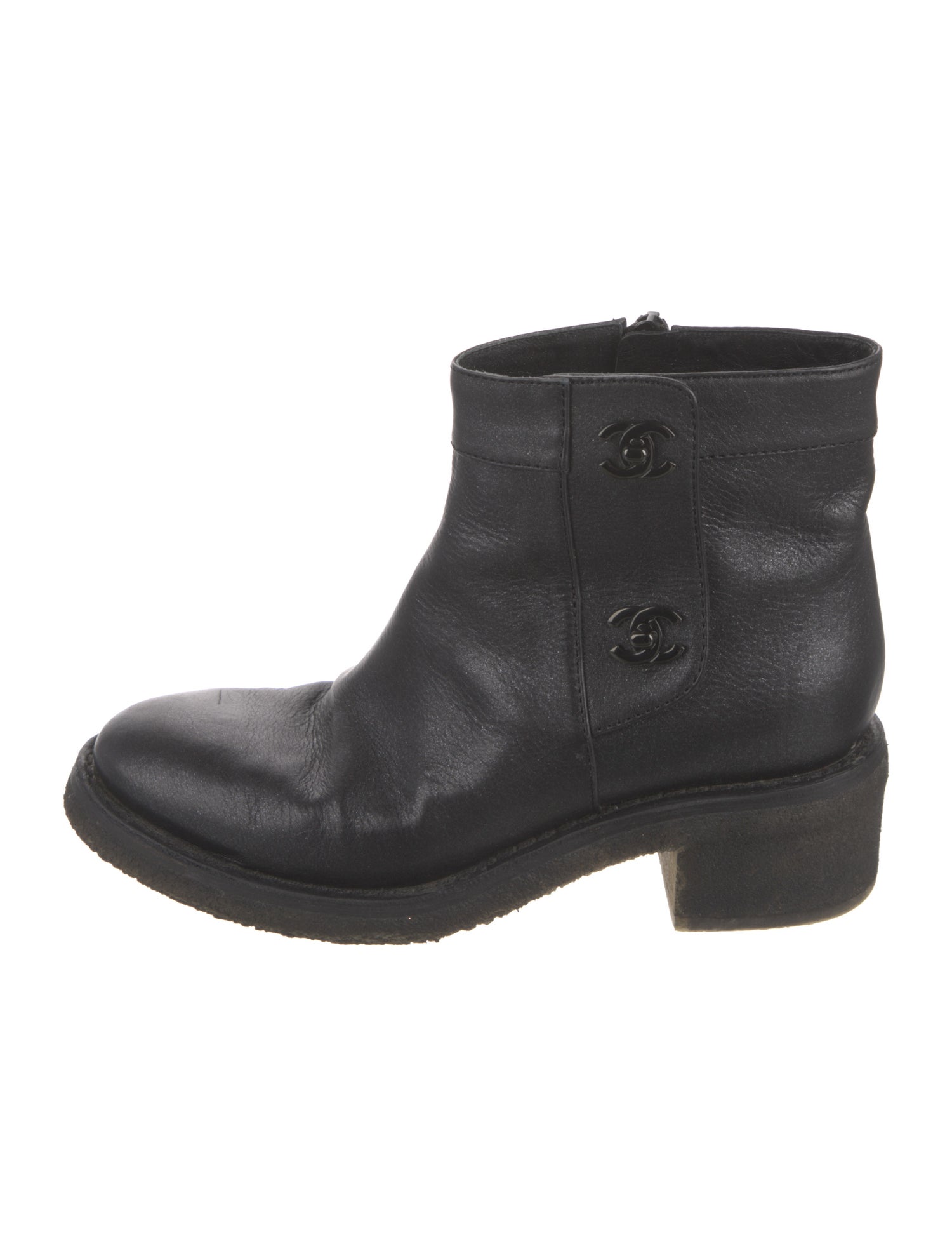 Chanel Interlocking CC Logo Leather Moto Boots
