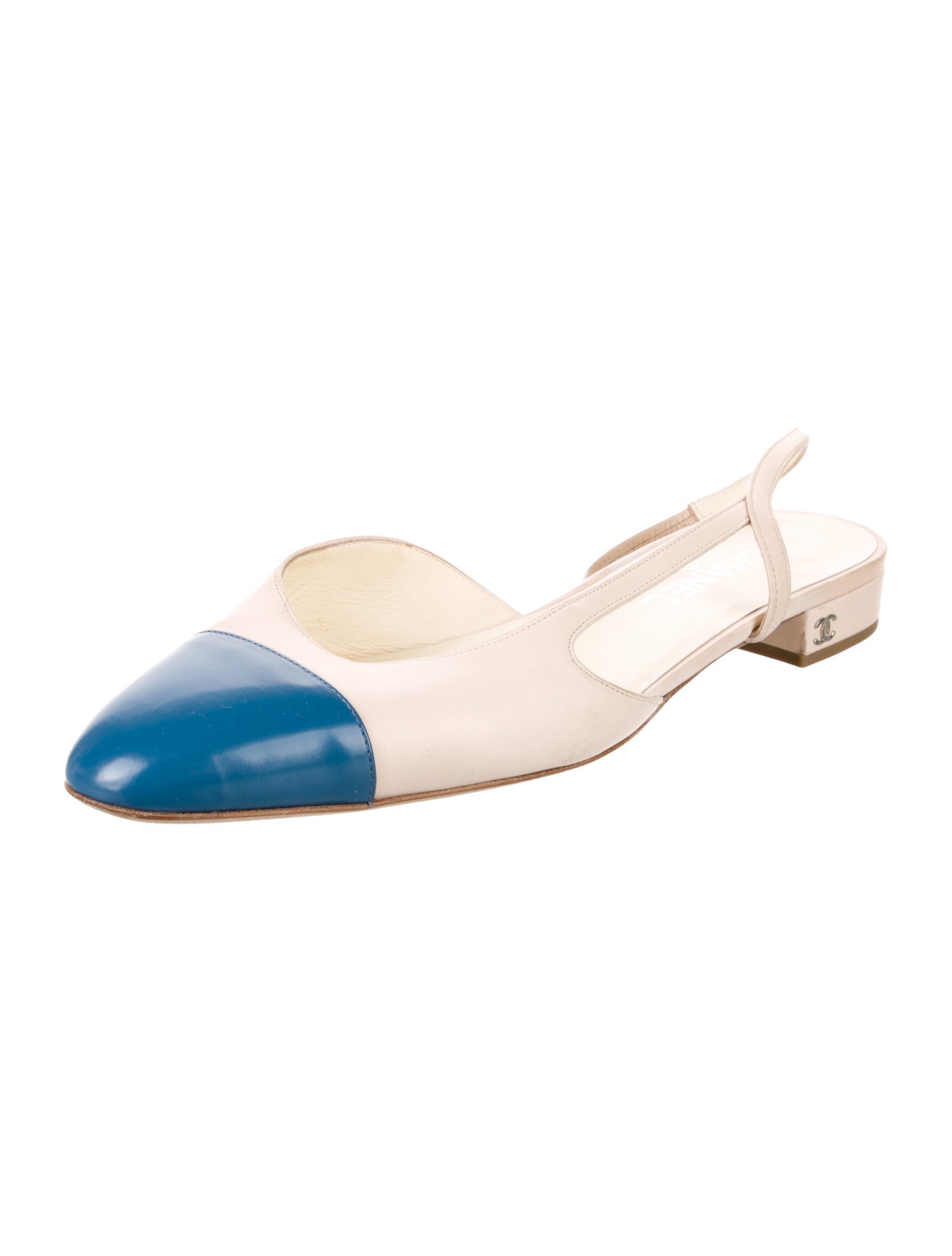 Chanel Interlocking CC Logo Leather Slingback Flats