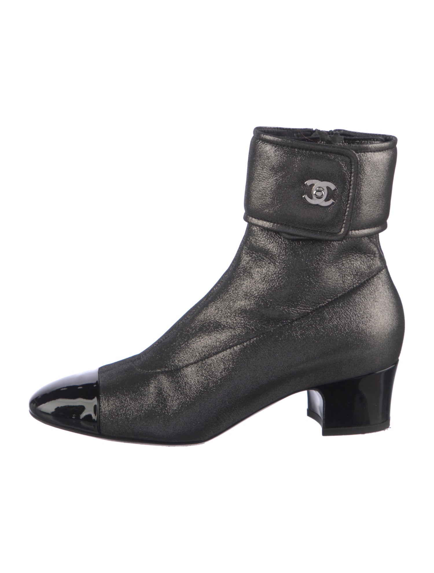 Chanel Interlocking CC Logo Leather Trim Embellishment Boots