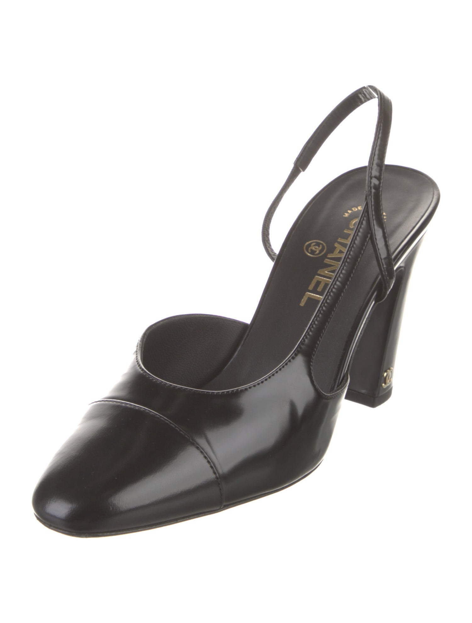 Chanel Interlocking CC Logo Leather Slingback Pumps