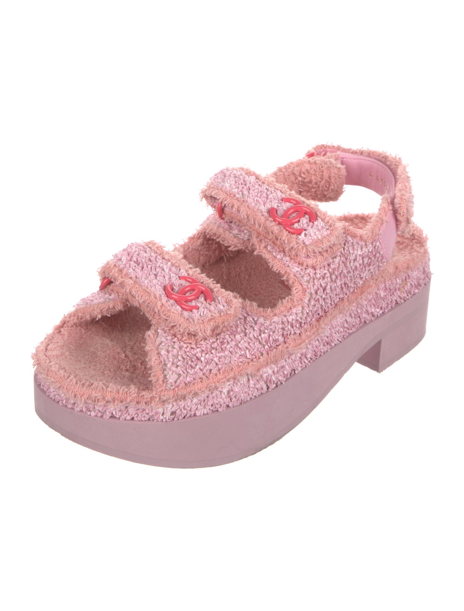 Chanel Interlocking CC Logo Terry Cloth Slingback Sandals