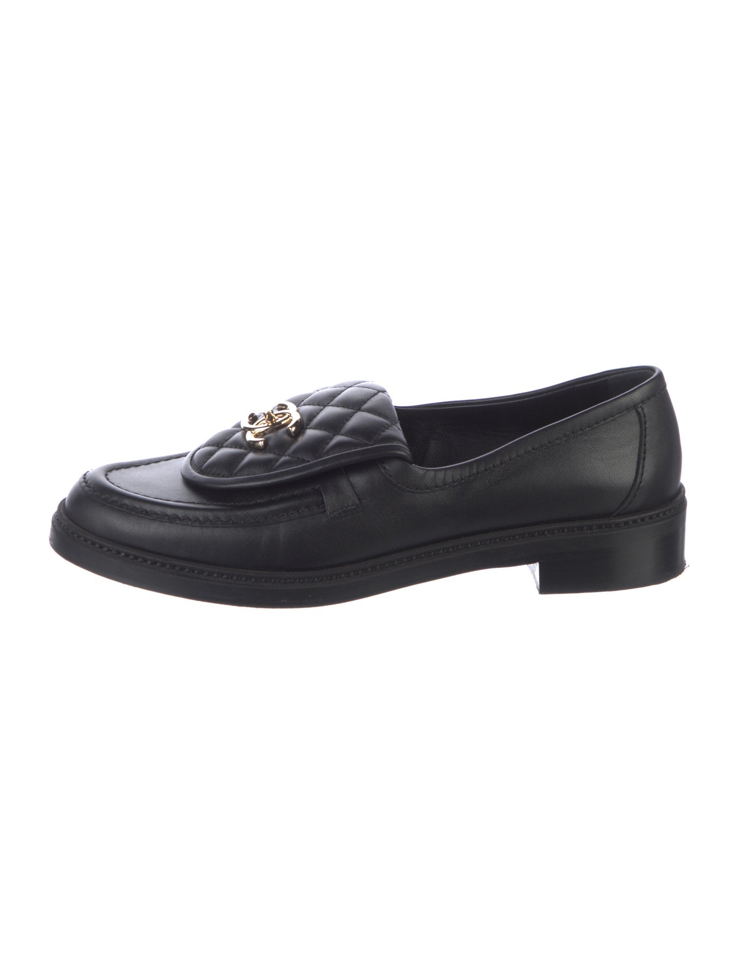 Chanel Interlocking CC Logo Leather Loafers